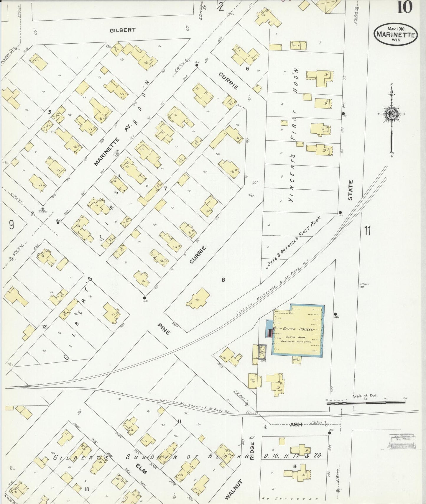 Sanborn Fire Insurance Map from Marinette, Marinette County, Wisconsin (1910), Sheet #0010 - Historic Sanborn Fire Insurance Map Print, vintage old map wall art, antique decor, genealogy gift, Wisconsin Wisconsin map