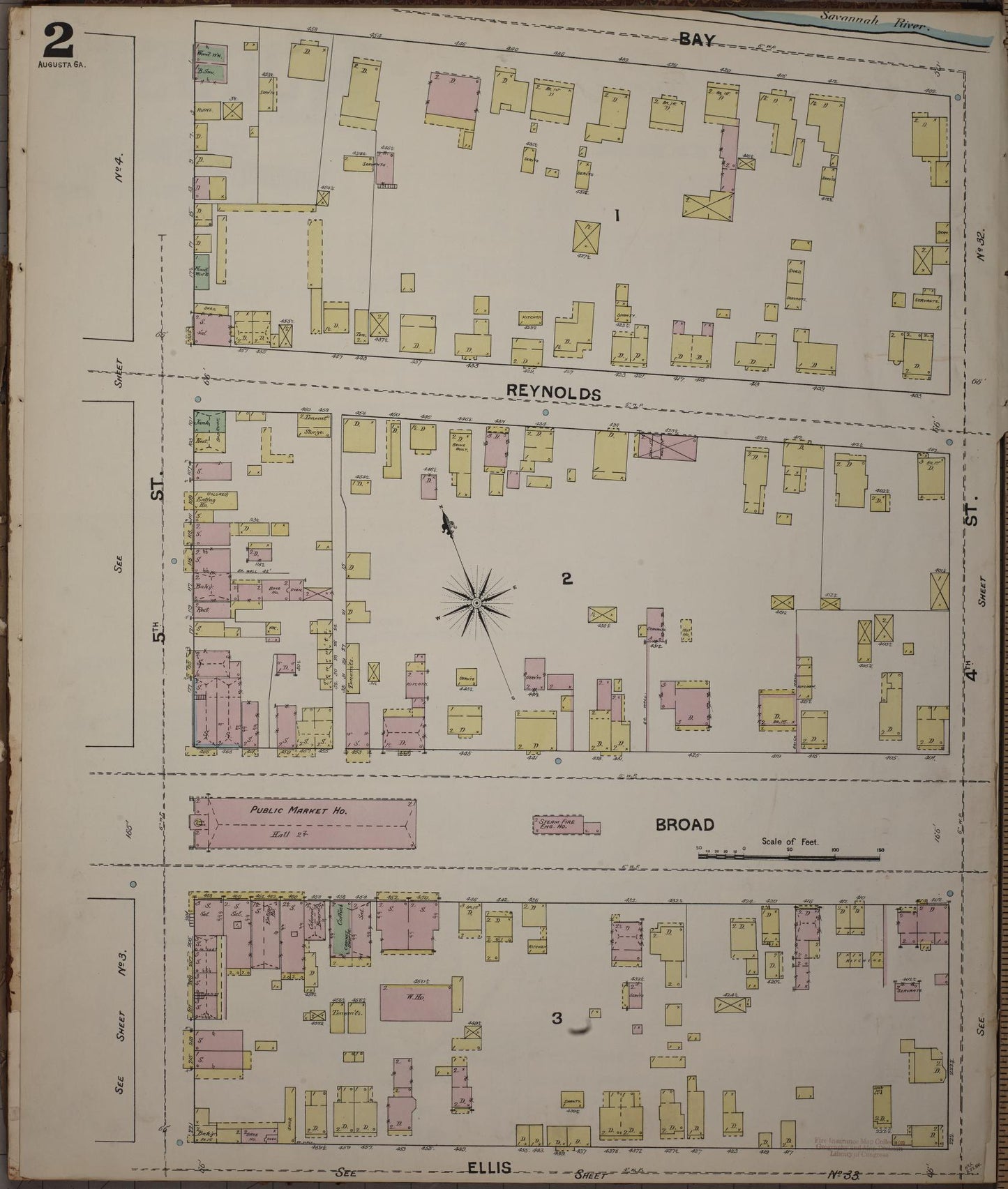 Sanborn Fire Insurance Map from Augusta, Richmond County, Georgia (1890), Sheet #0002 - Historic Sanborn Fire Insurance Map Print, vintage old map wall art, antique decor, genealogy gift, Georgia Georgia map