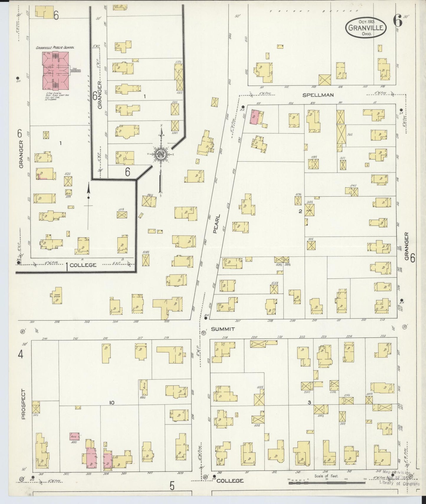 Sanborn Fire Insurance Map from Granville, Licking County, Ohio (1913), Sheet #0006 - Complete Map Set gallery image, historic Sanborn map, vintage wall art, Ohio Ohio