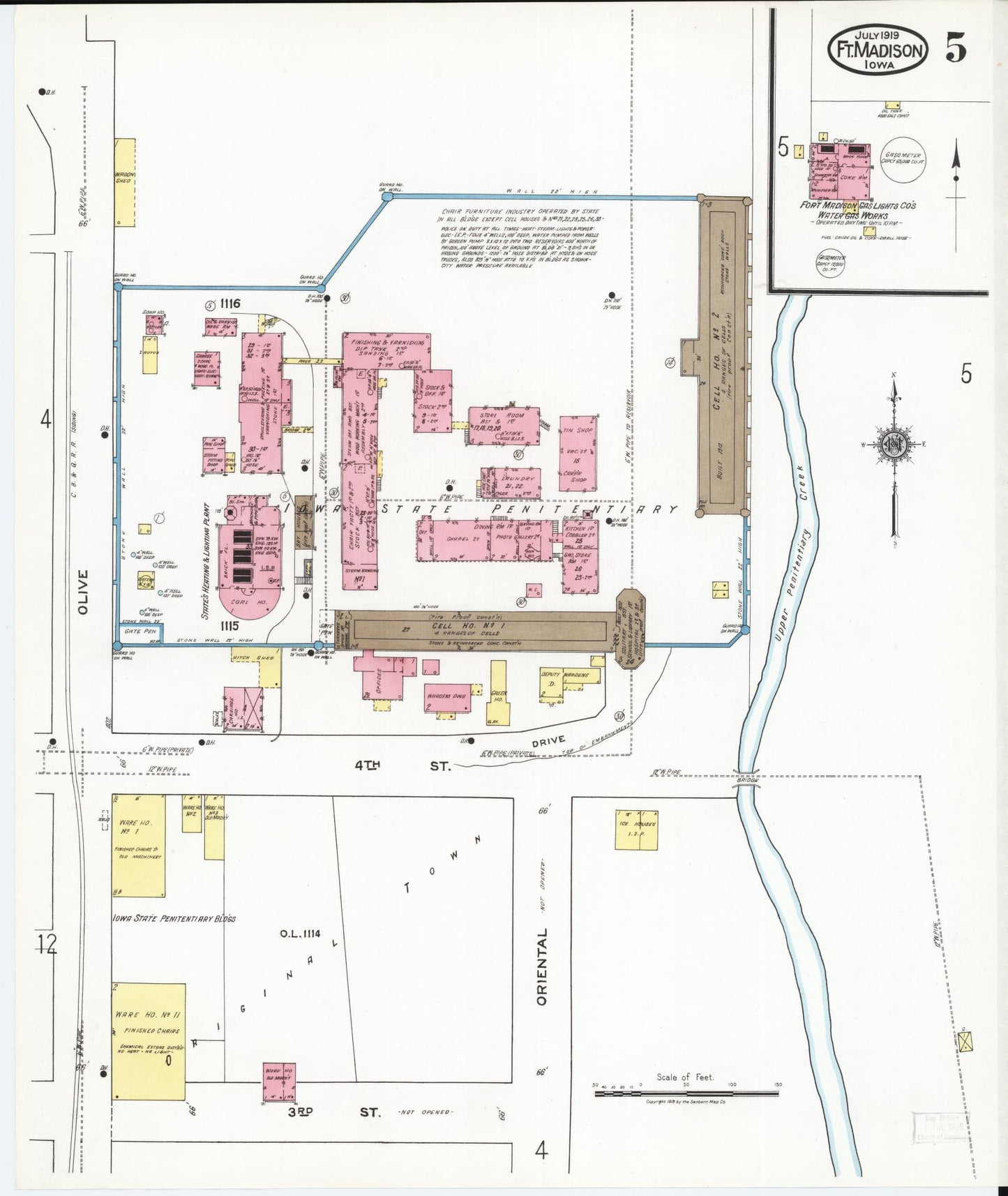 Sanborn Fire Insurance Map from Fort Madison, Lee County, Iowa (1919), Sheet #0005 - Historic Sanborn Fire Insurance Map Print, vintage old map wall art