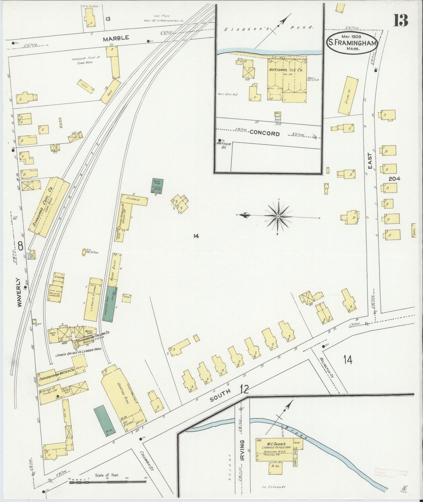 Sanborn Fire Insurance Map from South Farmington, Middlesex County, Massachusetts (1909), Sheet #0013 - Historic Sanborn Fire Insurance Map Print, vintage old map wall art, antique decor, genealogy gift, Massachusetts Massachusetts map