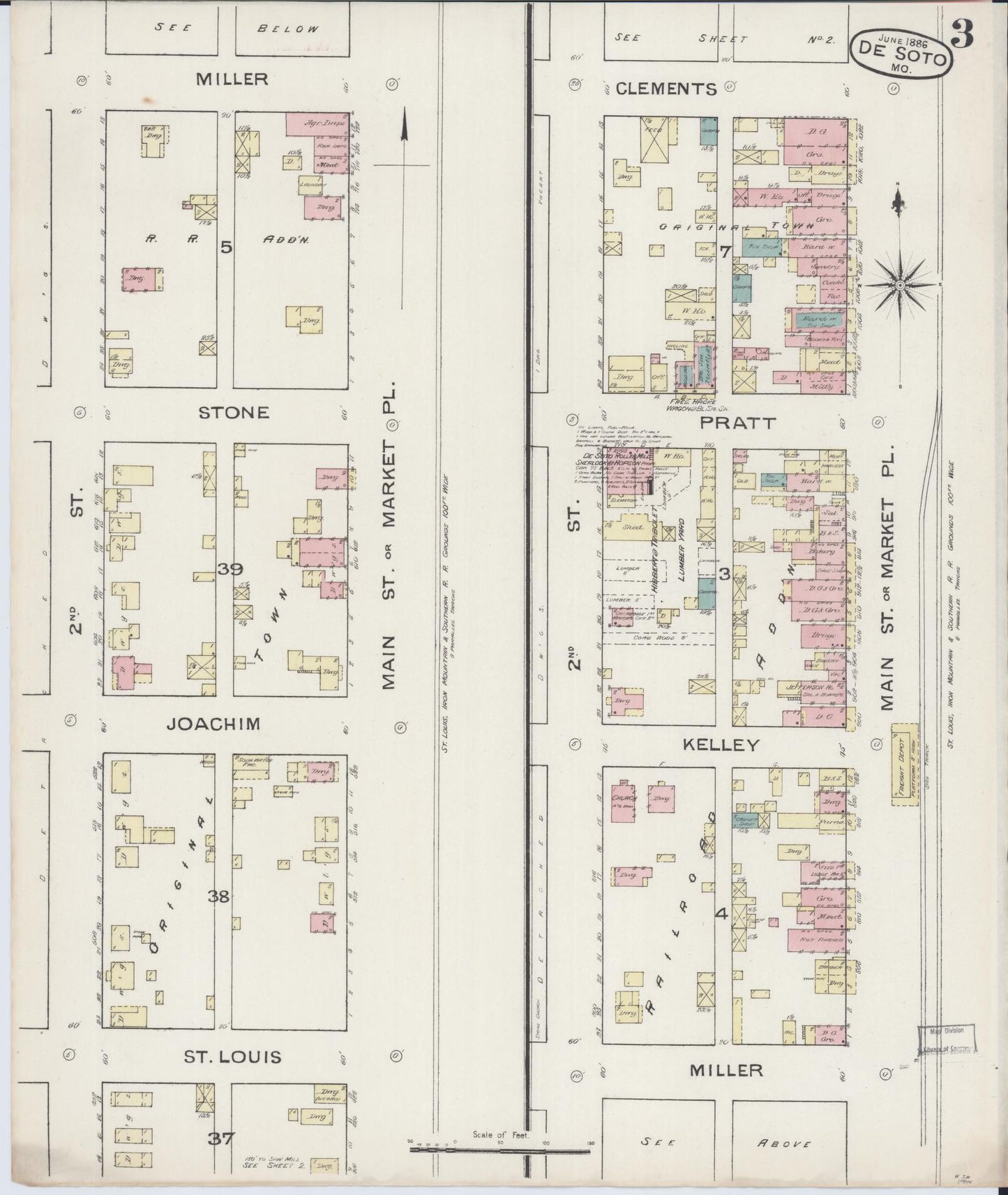 Sanborn Fire Insurance Map from De Soto, Jefferson County, Missouri (1886), Sheet #0003 - Historic Sanborn Fire Insurance Map Print, vintage old map wall art, antique decor, genealogy gift, Missouri Missouri map