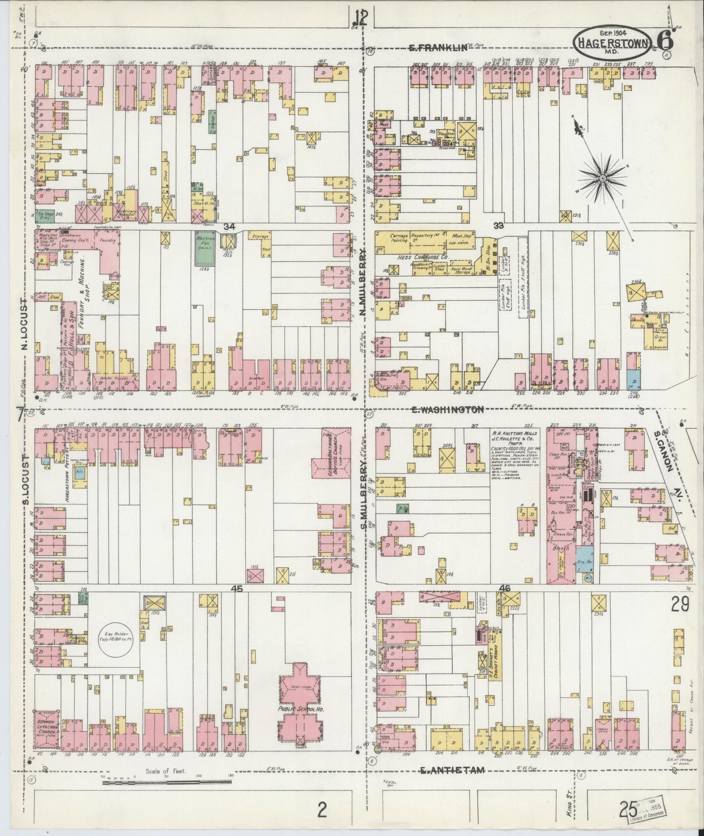 Washington, Maryland - 1904 - Sanborn Fire Insurance Map, Sheet #0006 - Historic Sanborn Fire Insurance Map Print, Washington Maryland 1904 0006 vintage old map wall art