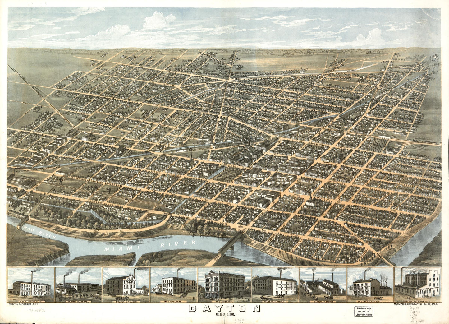 Dayton, Ohio 1870. (1870) – Historic Bird’s-Eye View Panorama Print