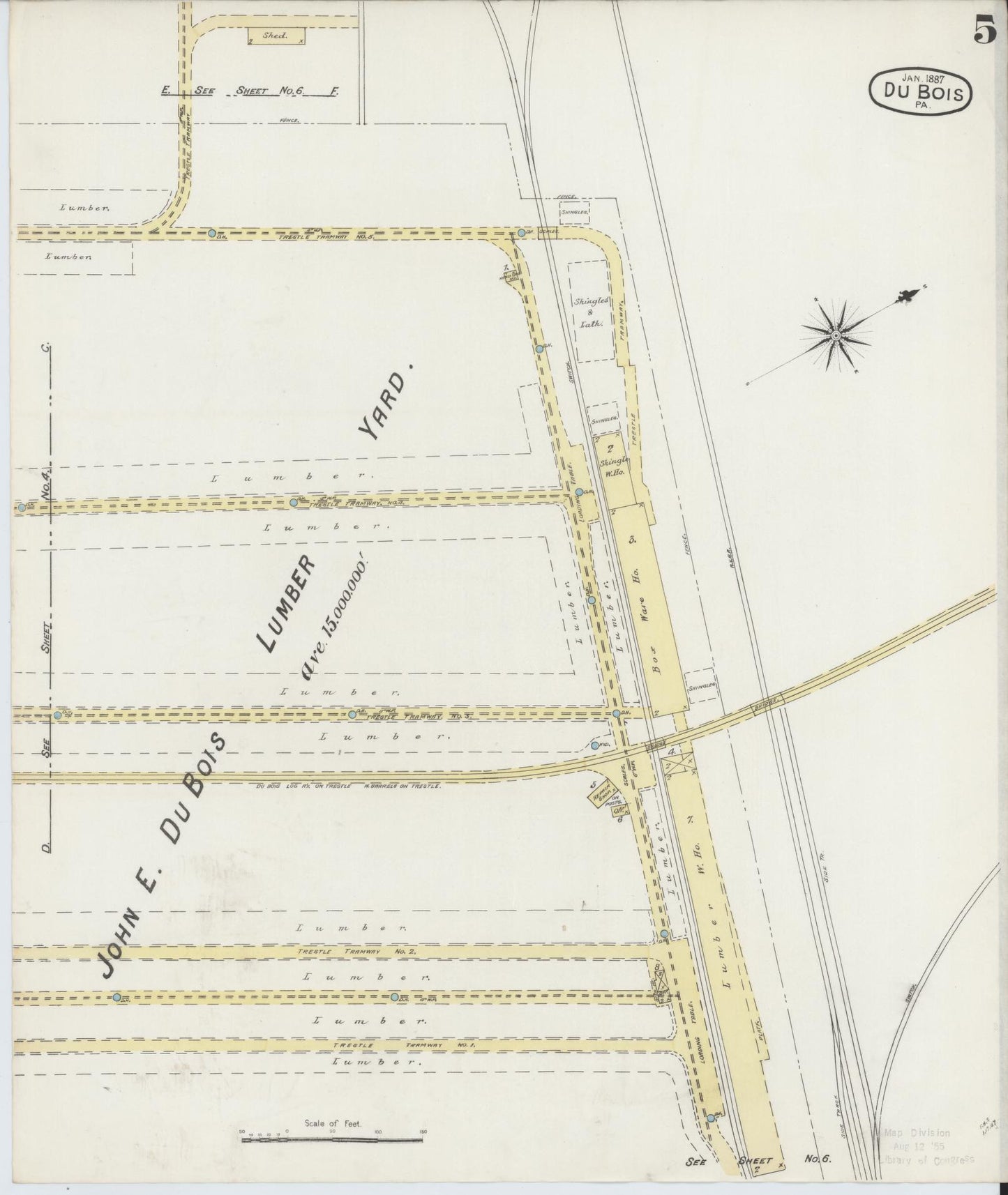 Sanborn Fire Insurance Map from Du Bois, Clearfield County, Pennsylvania (1887), Sheet #0005 - Historic Sanborn Fire Insurance Map Print, vintage old map wall art, antique decor, genealogy gift, Pennsylvania Pennsylvania map