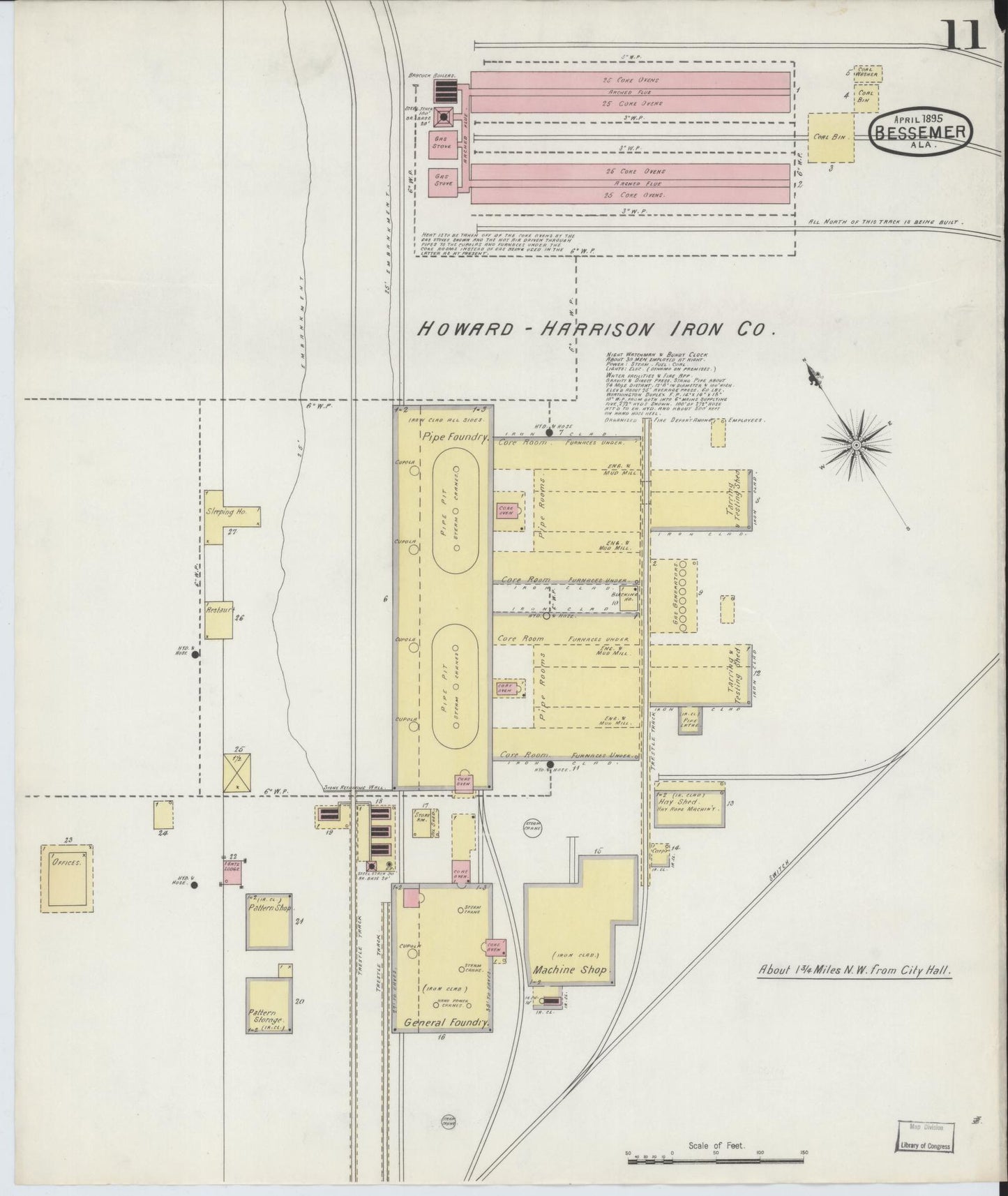Sanborn Fire Insurance Map from Bessemer, Jefferson County, Alabama (1895), Sheet #0011 - Complete Map Set gallery image, historic Sanborn map, vintage wall art, Alabama Alabama
