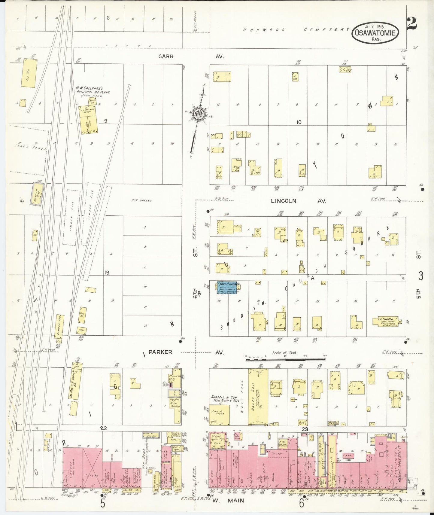 Sanborn Fire Insurance Map from Osawatomie, Miami County, Kansas (1913), Sheet #0002 - Historic Sanborn Fire Insurance Map Print, vintage old map wall art, antique decor, genealogy gift, Kansas Kansas map