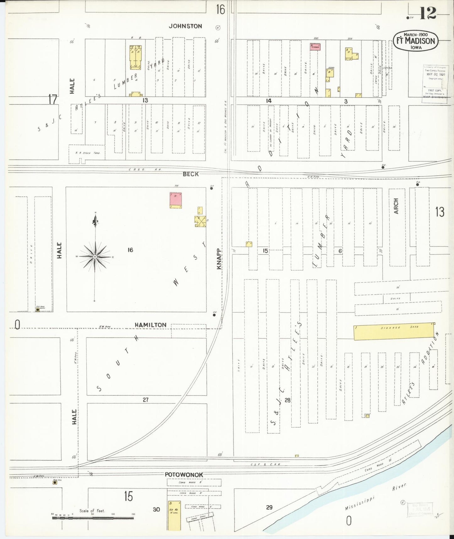 Sanborn Fire Insurance Map from Fort Madison, Lee County, Iowa (1900), Sheet #0012 - Historic Sanborn Fire Insurance Map Print, vintage old map wall art