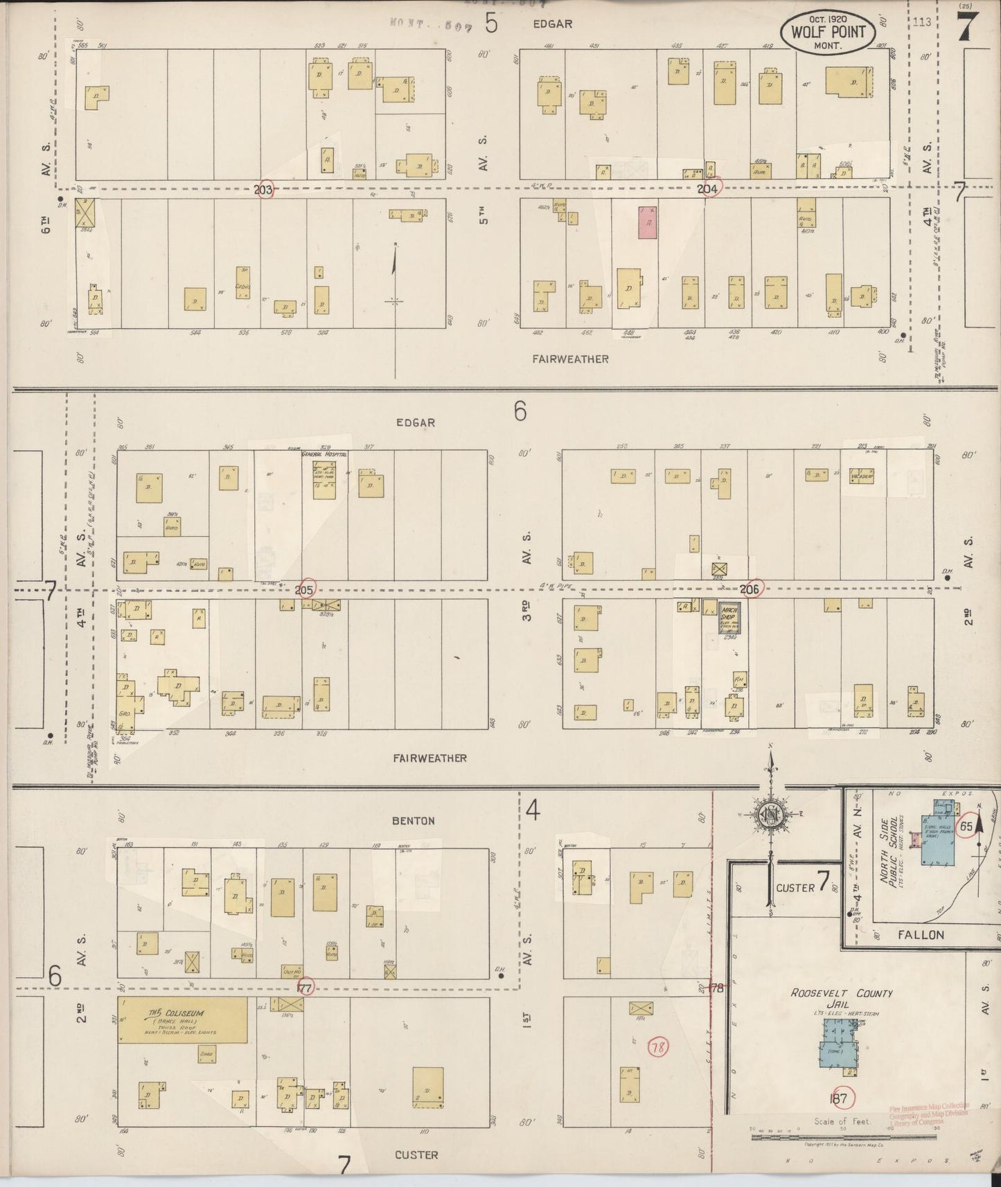 Sanborn Fire Insurance Map from Wolf Point, Roosevelt County, Montana (1930), Sheet #0007 - Historic Sanborn Fire Insurance Map Print, vintage old map wall art, antique decor, genealogy gift, Montana Montana map