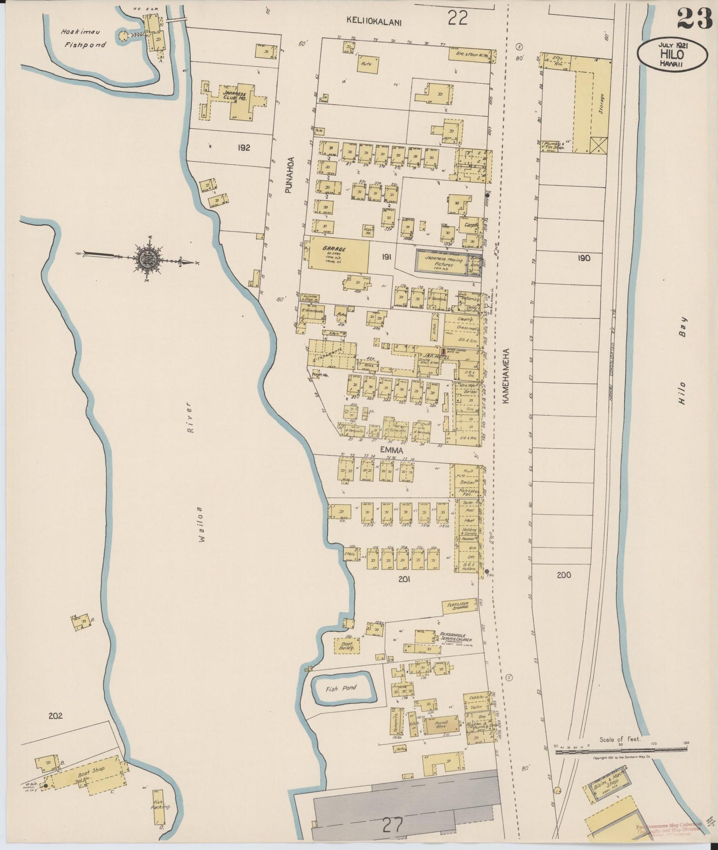 Sanborn Fire Insurance Map from Hilo, Hawaii County, Hawaii (1921), Sheet #0023 - Historic Sanborn Fire Insurance Map Print