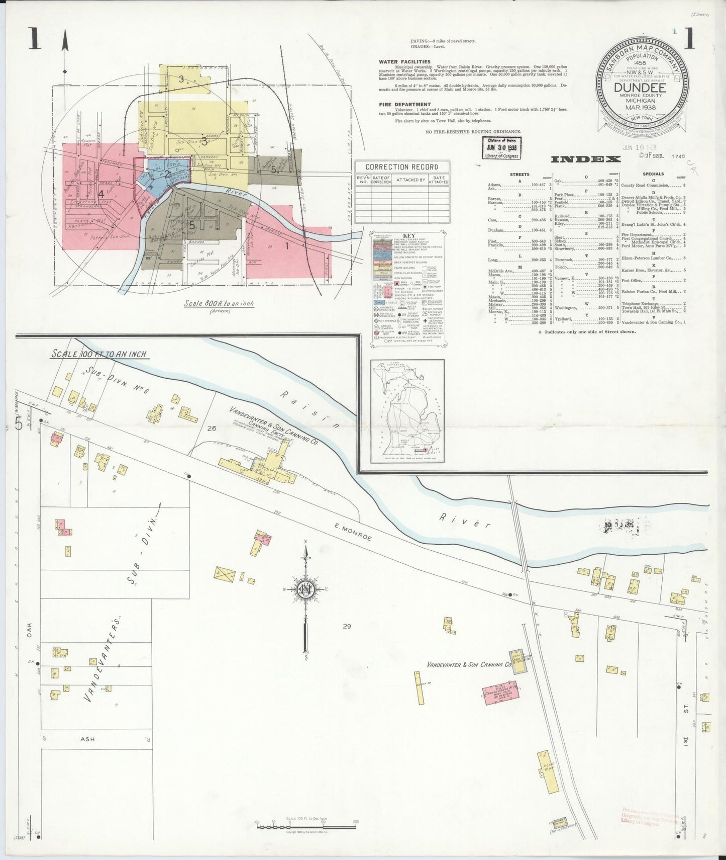 Sanborn Fire Insurance Map from Dundee, Monroe County, Michigan. (1938) – Historic Sanborn Fire Insurance Map Print
