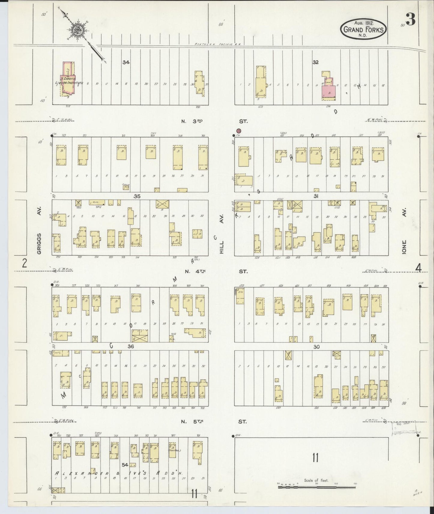 Sanborn Fire Insurance Map from Grand Forks, Grand Forks County, North Dakota (1912), Sheet #0003 - Historic Sanborn Fire Insurance Map Print, vintage old map wall art, antique decor, genealogy gift, North Dakota North Dakota map