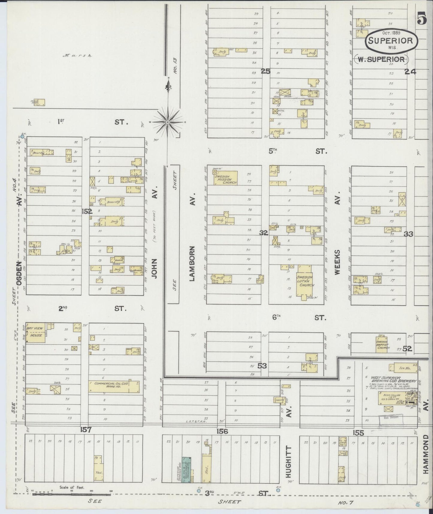 Sanborn Fire Insurance Map from Superior, Douglas County, Wisconsin (1889), Sheet #0005 - Historic Sanborn Fire Insurance Map Print, vintage old map wall art, antique decor, genealogy gift, Wisconsin Wisconsin map
