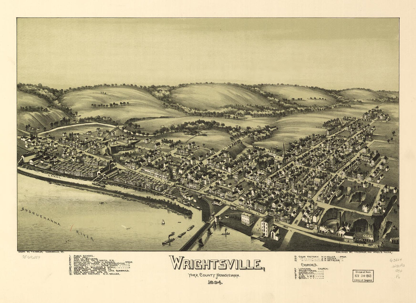 Wrightsville, York County, Pennsylvania, 1894. (1894) – Historic Bird’s-Eye View Panorama Print