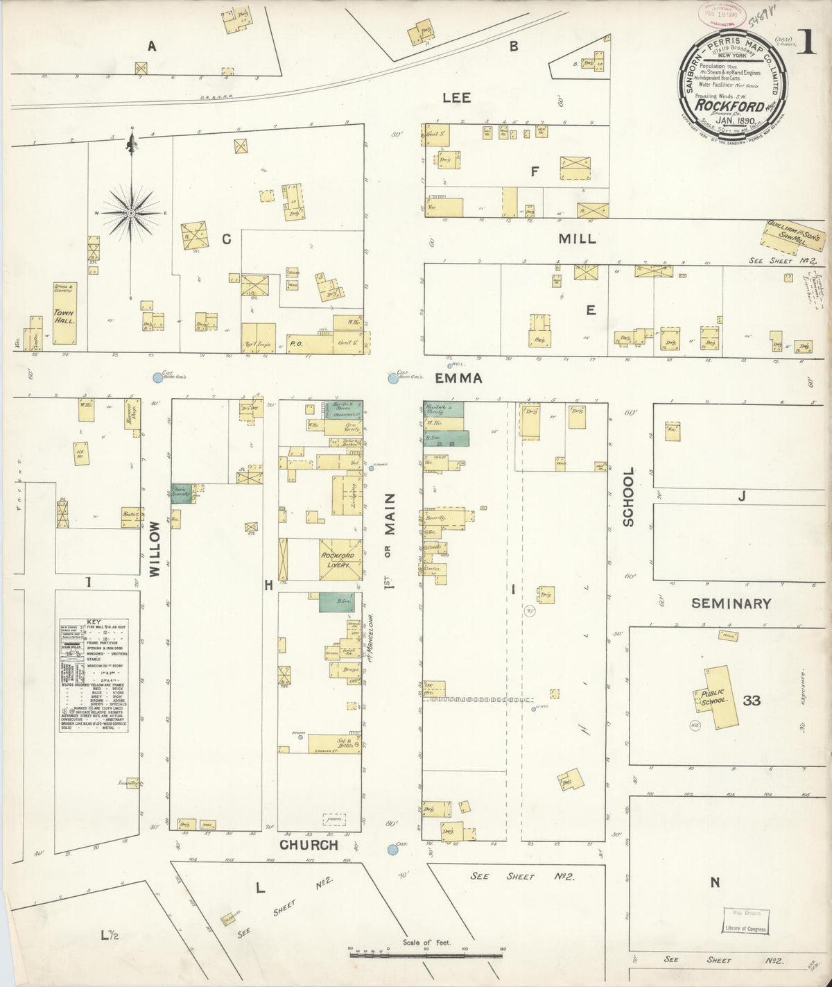 Sanborn Fire Insurance Map from Rockford, Spokane County, Washington (1890), Sheet #0001 - Historic Sanborn Fire Insurance Map Print, vintage old map wall art, antique decor, genealogy gift, Washington Washington map