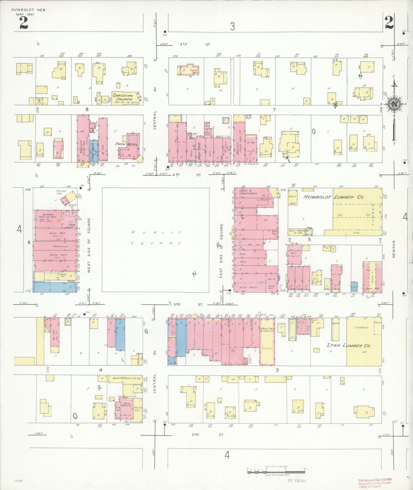 Sanborn Fire Insurance Map from Humboldt, Richardson County, Nebraska (1941), Sheet #0002 - Historic Sanborn Fire Insurance Map Print, vintage old map wall art, antique decor, genealogy gift, Nebraska Nebraska map