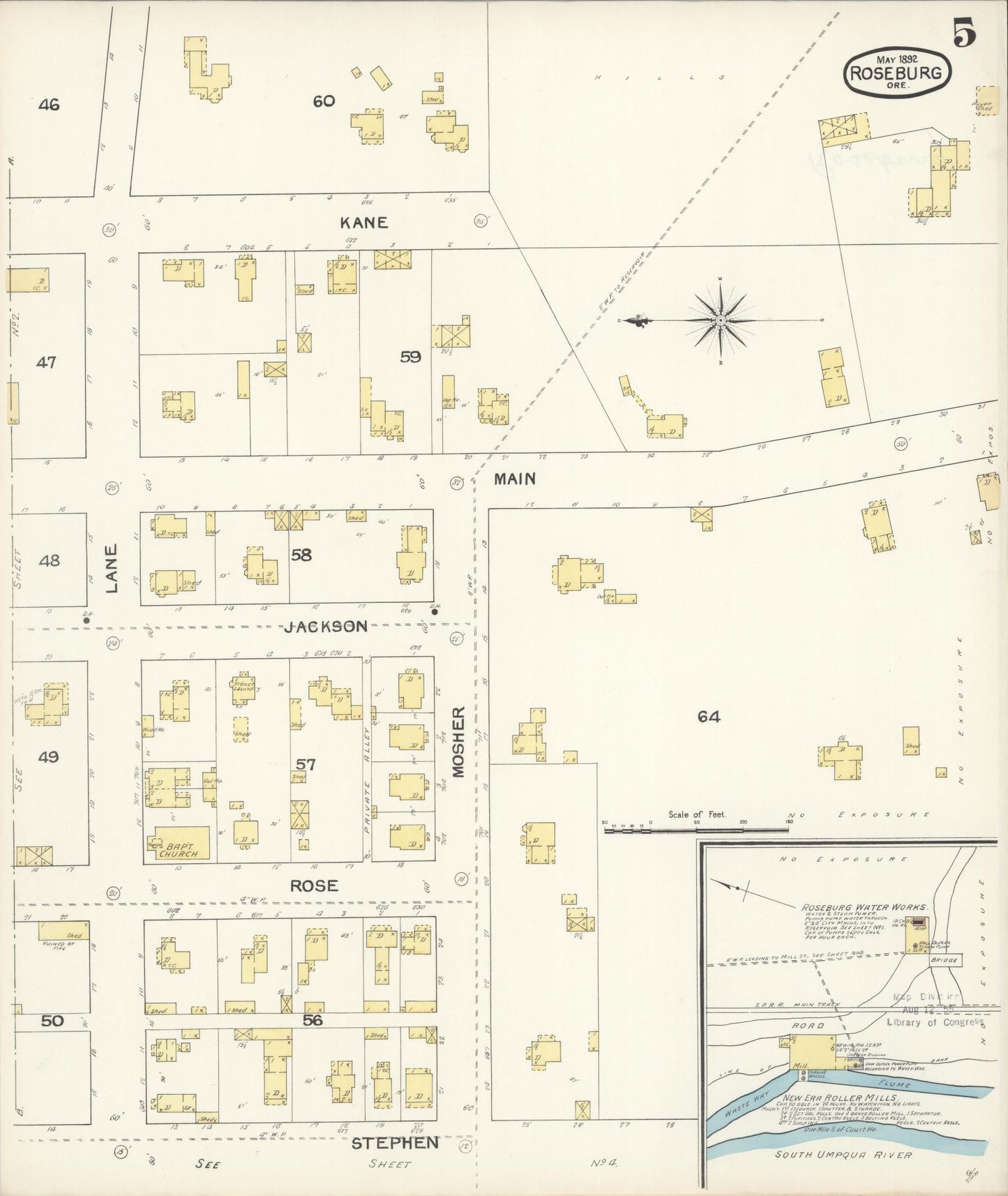 Sanborn Fire Insurance Map from Roseburg, Douglas County, Oregon (1892), Sheet #0005 - Complete Map Set gallery image, historic Sanborn map, vintage wall art, Oregon Oregon