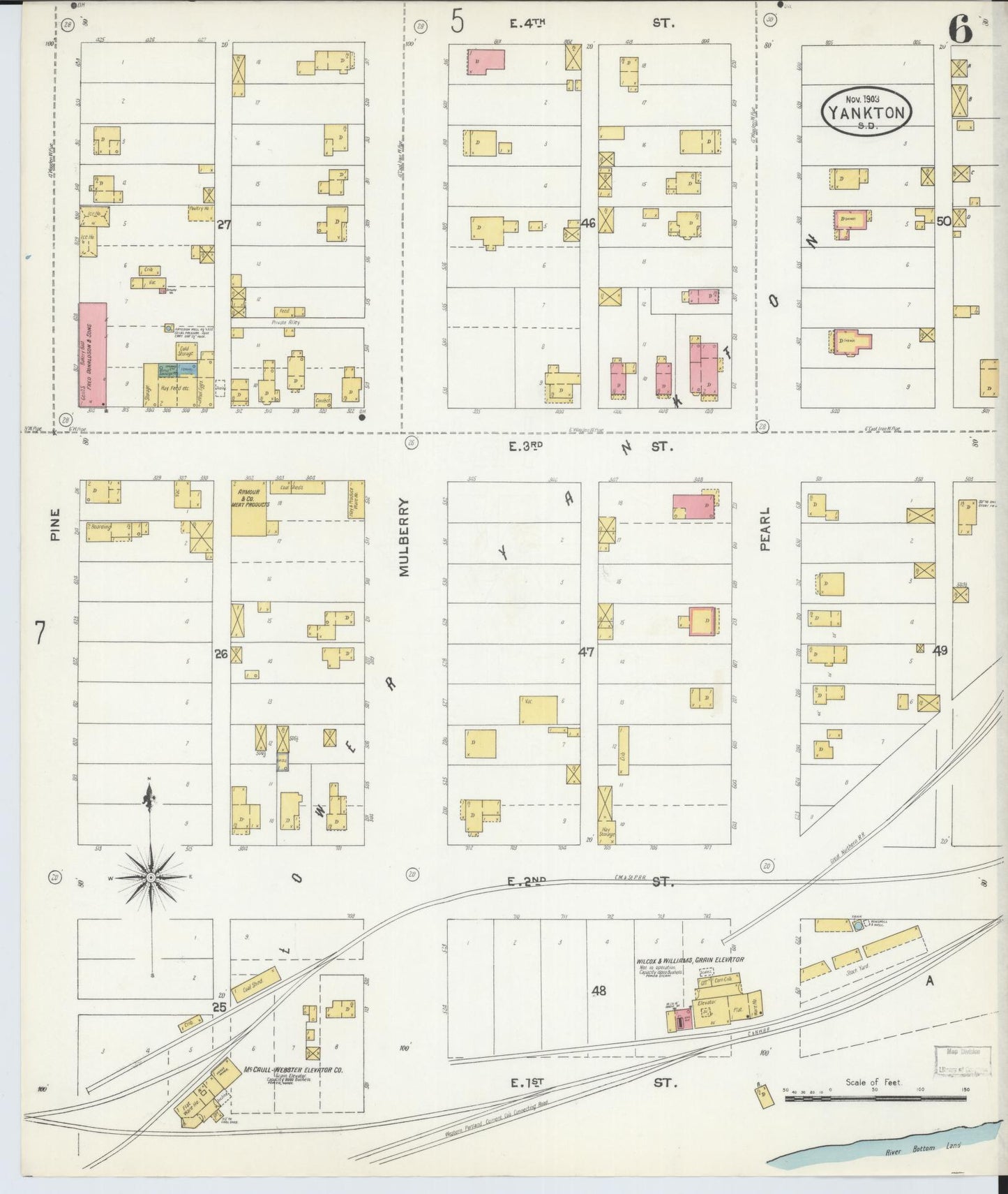 Sanborn Fire Insurance Map from Yankton, Yankton County, South Dakota (1903), Sheet #0005 - Historic Sanborn Fire Insurance Map Print, vintage old map wall art, antique decor, genealogy gift, South Dakota South Dakota map