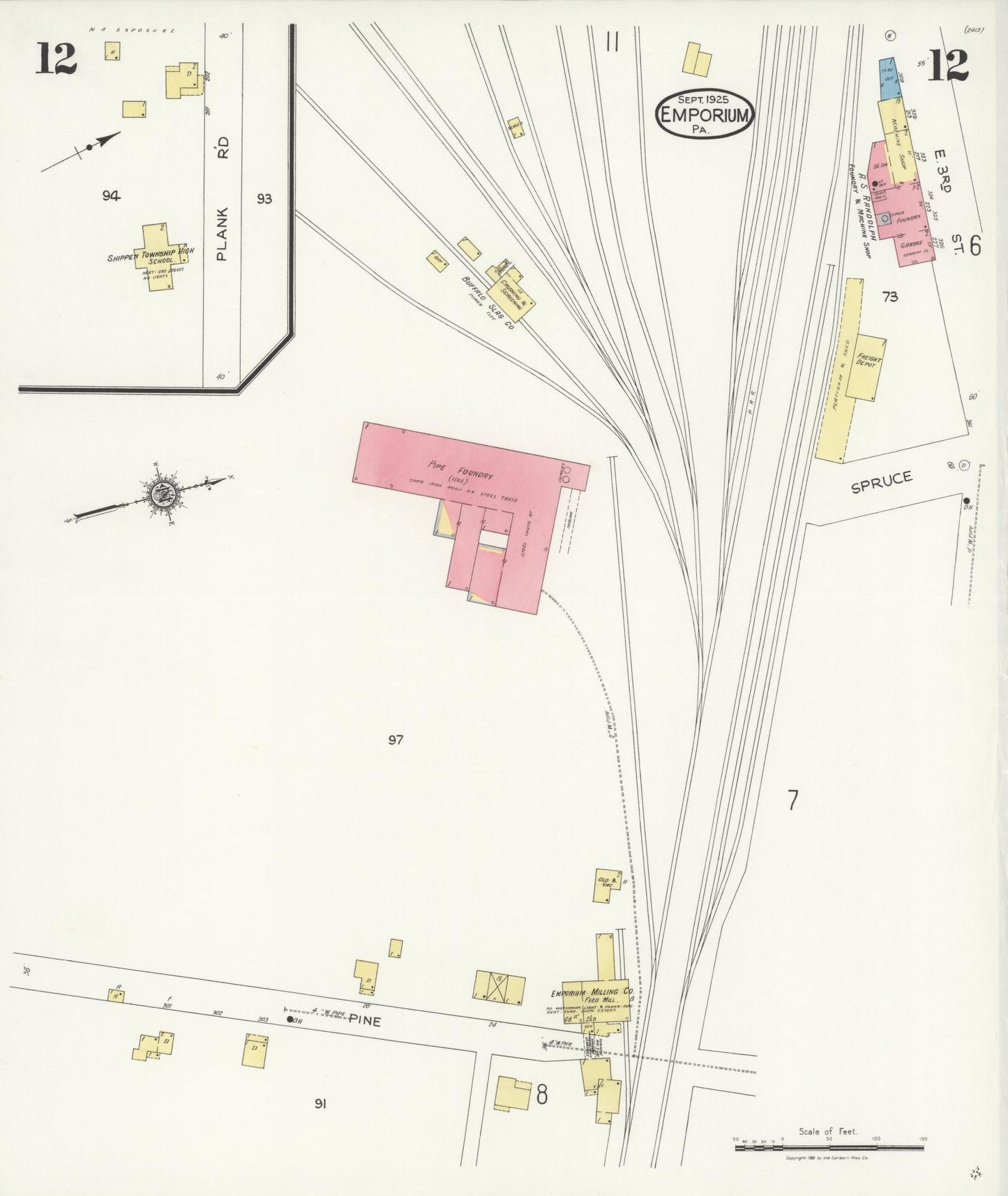 Sanborn Fire Insurance Map from Emporium, Cameron County, Pennsylvania (1925), Sheet #0012 - Historic Sanborn Fire Insurance Map Print, vintage old map wall art, antique decor, genealogy gift, Pennsylvania Pennsylvania map