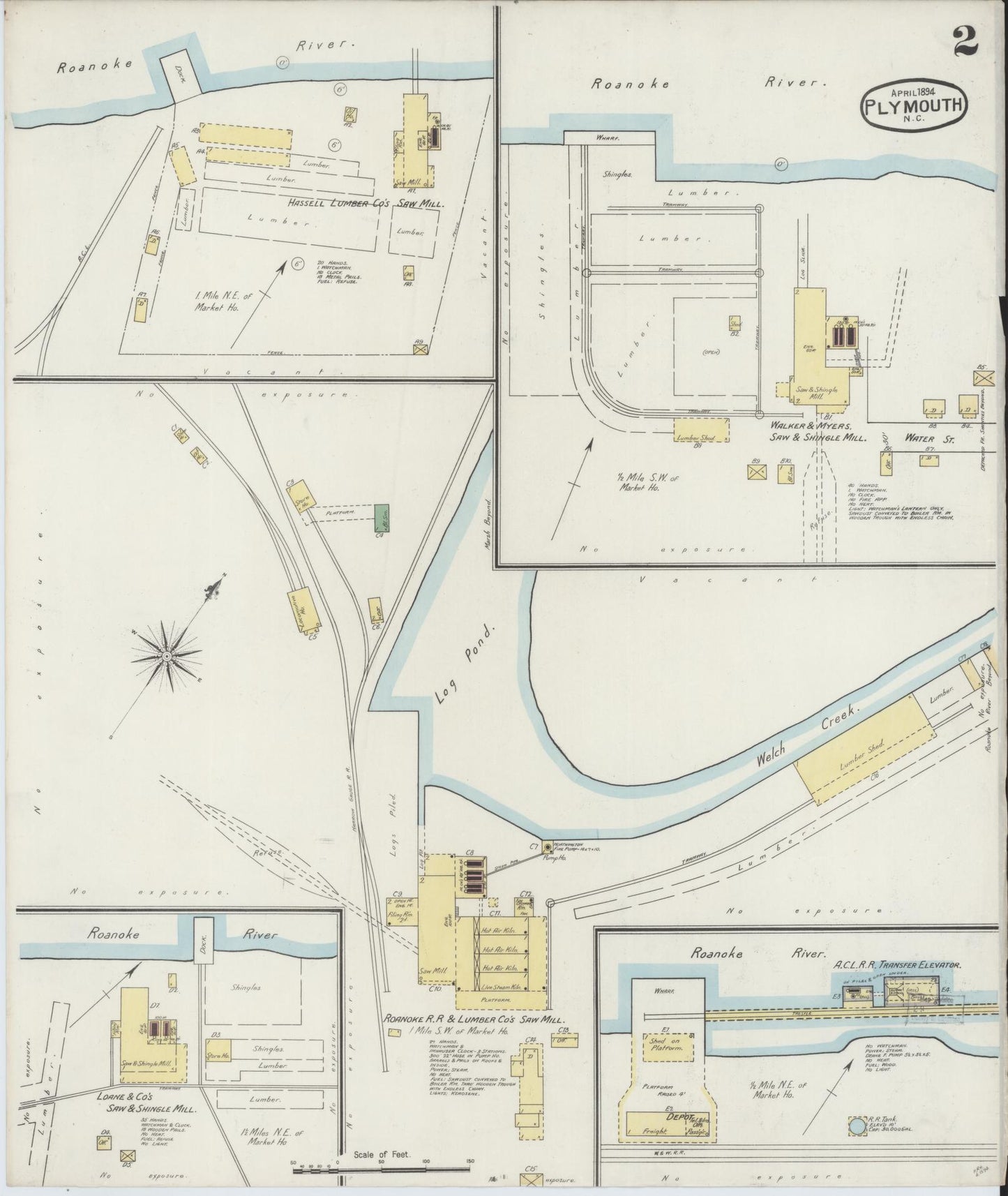 Sanborn Fire Insurance Map from Plymouth, Washington County, North Carolina (1894), Sheet #0002 - Historic Sanborn Fire Insurance Map Print, vintage old map wall art, antique decor, genealogy gift, North Carolina North Carolina map