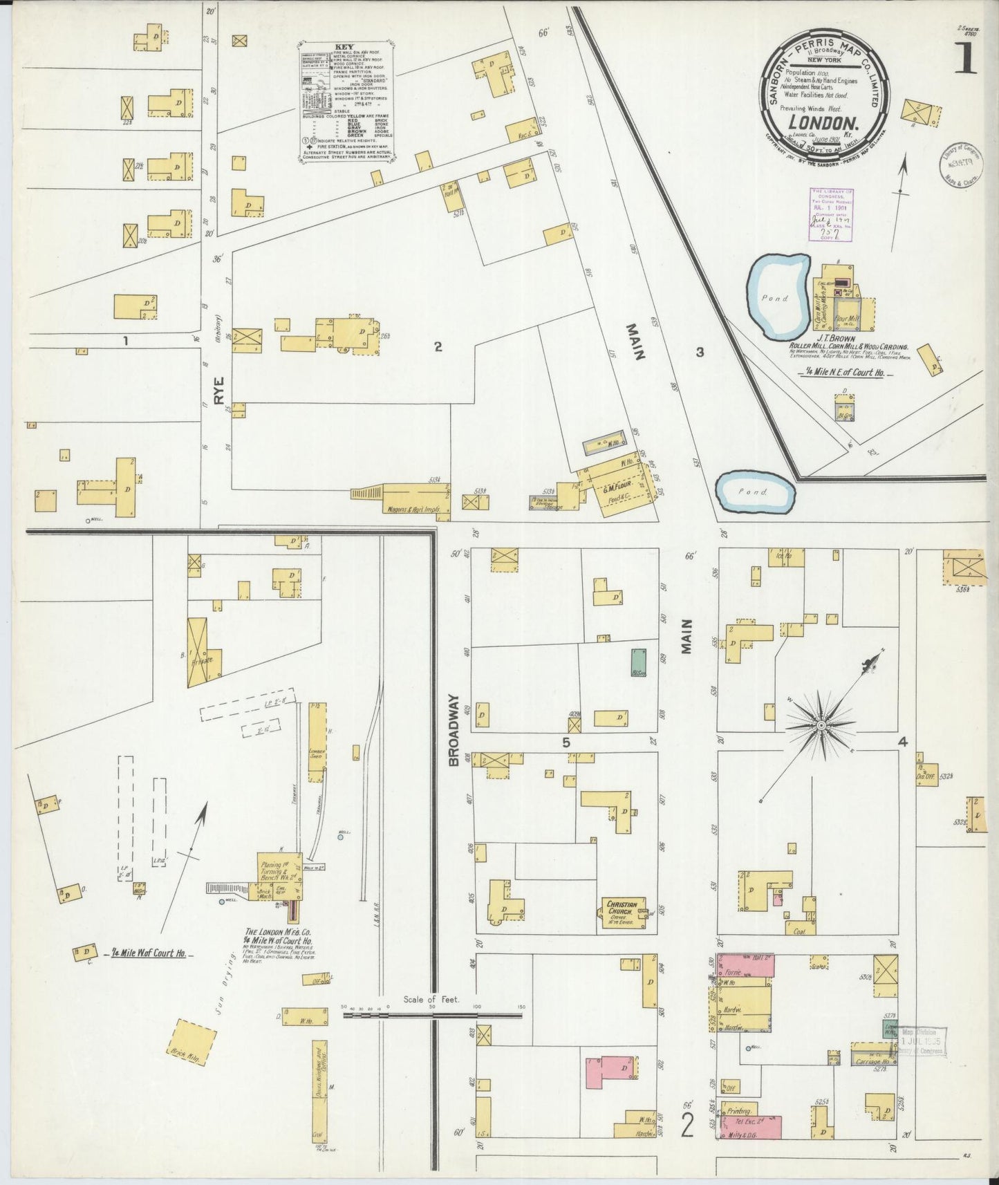 Sanborn Fire Insurance Map from London, Laurel County, Kentucky (1901), Sheet #0001 - Historic Sanborn Fire Insurance Map Print, vintage old map wall art, antique decor, genealogy gift, Kentucky Kentucky map
