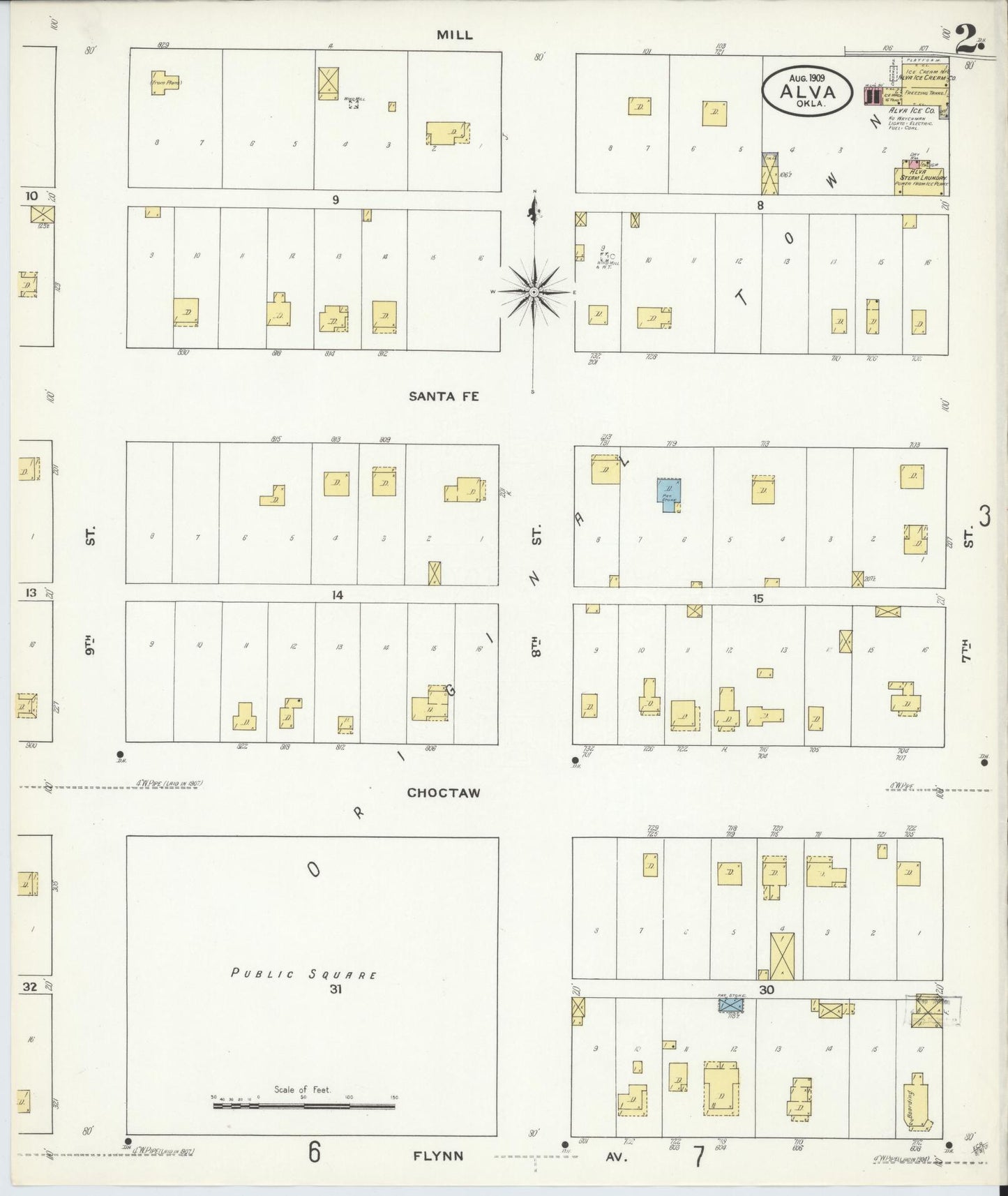 Sanborn Fire Insurance Map from Alva, Woods County, Oklahoma (1909), Sheet #0002 - Historic Sanborn Fire Insurance Map Print, vintage old map wall art, antique decor, genealogy gift, Oklahoma Oklahoma map