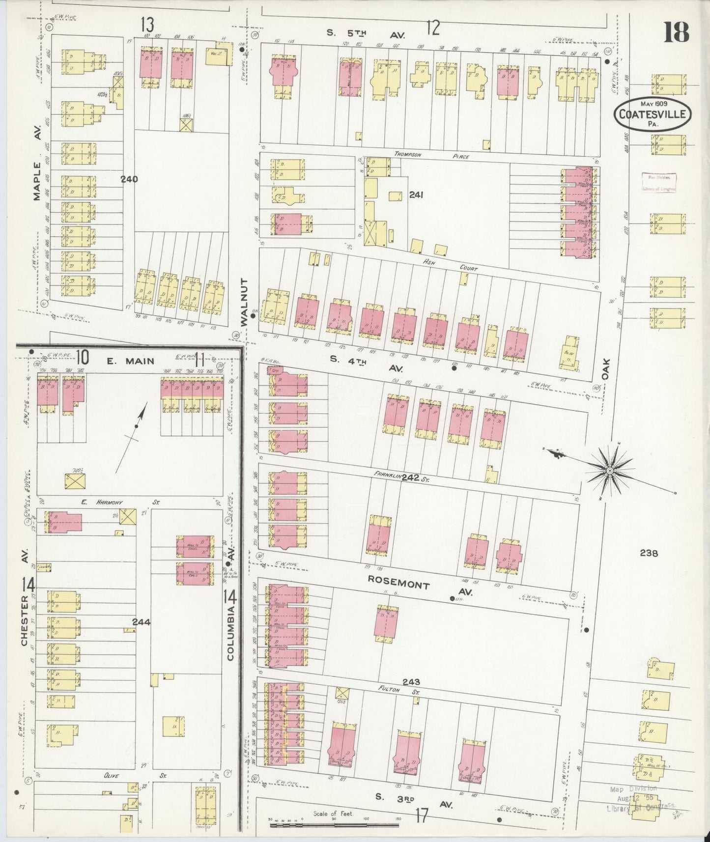 Sanborn Fire Insurance Map from Coatesville, Chester County, Pennsylvania (1909), Sheet #0018 - Historic Sanborn Fire Insurance Map Print, vintage old map wall art, antique decor, genealogy gift, Pennsylvania Pennsylvania map