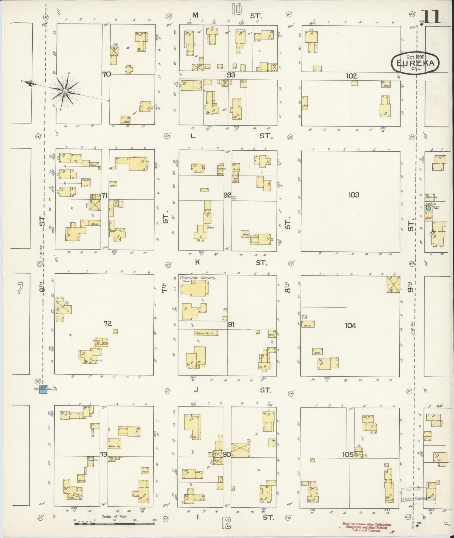 Sanborn Fire Insurance Map from Eureka, Humboldt County, California (1892), Sheet #0011 - Historic Sanborn Fire Insurance Map Print, vintage old map wall art, antique decor, genealogy gift, California California map