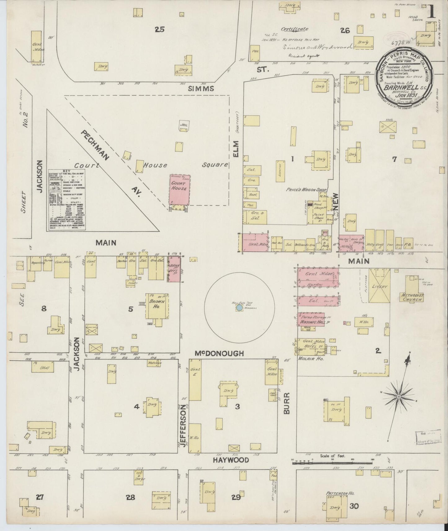 Sanborn Fire Insurance Map from Barnwell, Barnwell County, South Carolina. (1891) – Historic Sanborn Fire Insurance Map Print