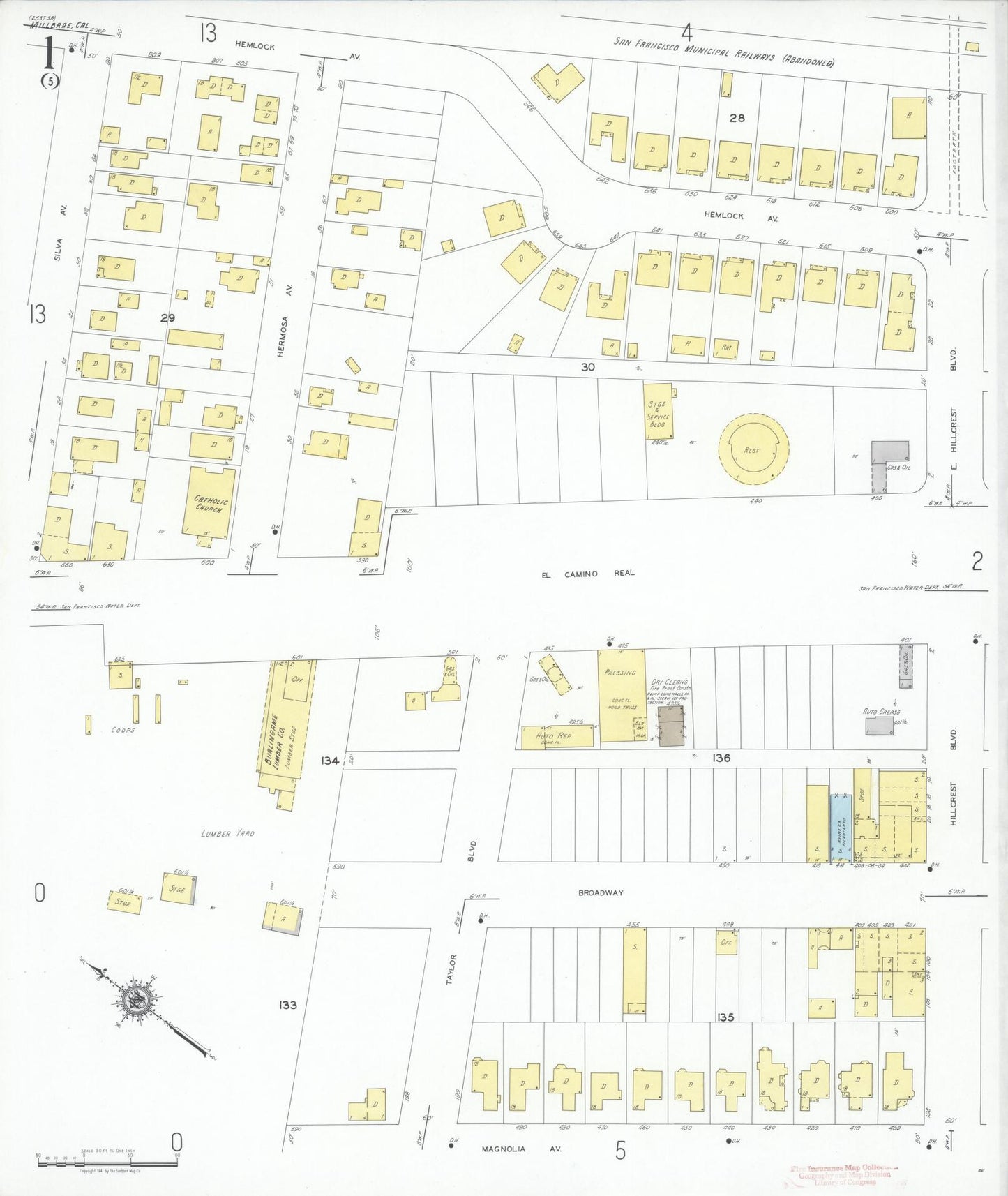 Sanborn Fire Insurance Map from Millbrae, San Mateo County, California (1949), Sheet #0001 - Historic Sanborn Fire Insurance Map Print, vintage old map wall art, antique decor, genealogy gift, California California map