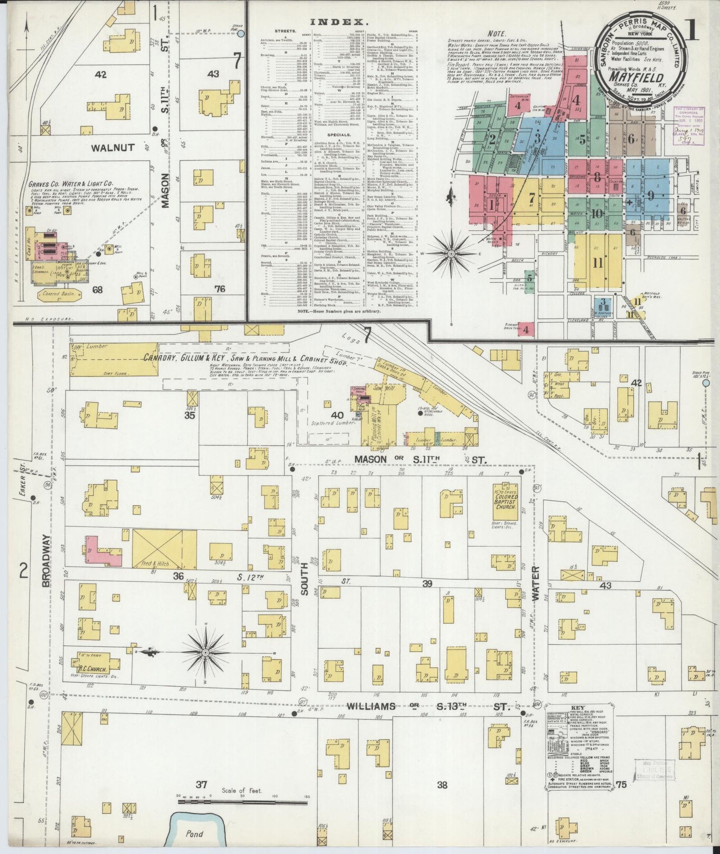 Sanborn Fire Insurance Map from Mayfield, Graves County, Kentucky (1901), Sheet #0001 - Historic Sanborn Fire Insurance Map Print, vintage old map wall art, antique decor, genealogy gift, Kentucky Kentucky map