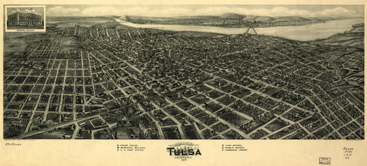 Aero view of Tulsa, Oklahoma, 1918. (1918) – Historic Bird’s-Eye View Panorama Print