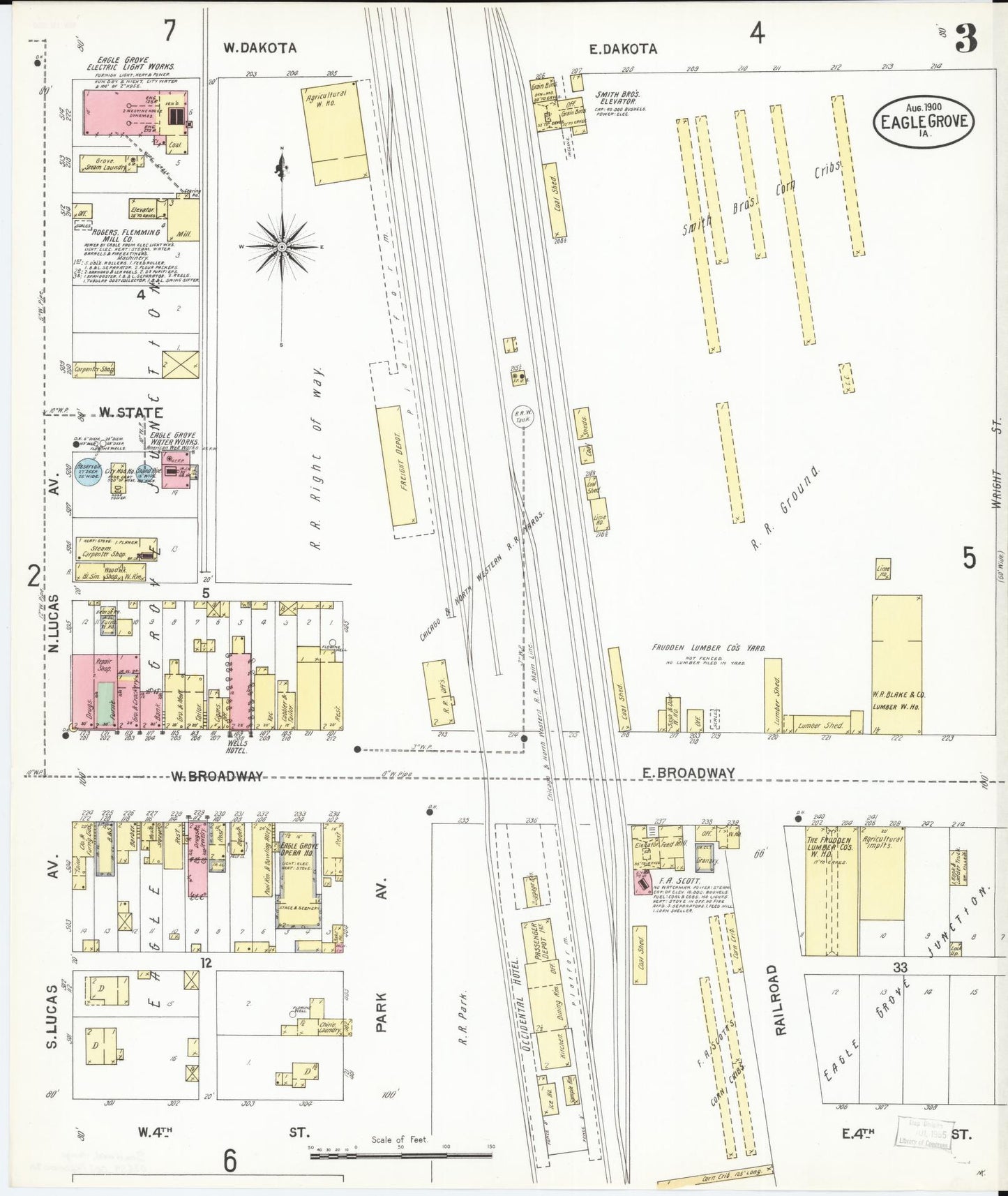 Sanborn Fire Insurance Map from Eagle Grove, Wright County, Iowa (1900), Sheet #0003 - Historic Sanborn Fire Insurance Map Print, vintage old map wall art