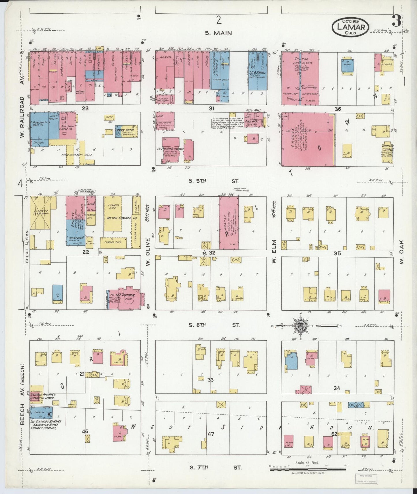 Sanborn Fire Insurance Map from Lamar, Prowers County, Colorado (1919), Sheet #0003 - Historic Sanborn Fire Insurance Map Print, vintage old map wall art, antique decor, genealogy gift, Colorado Colorado map