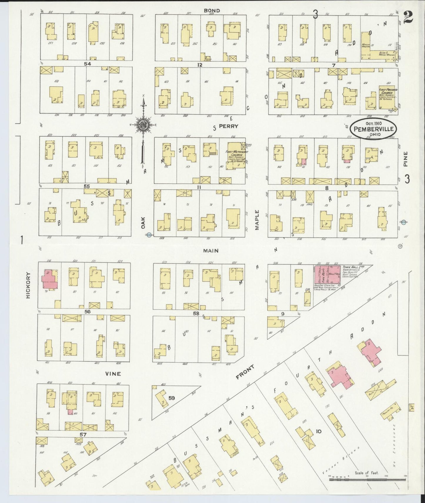 Sanborn Fire Insurance Map from Pemberville, Wood County, Ohio (1910), Sheet #0002 - Historic Sanborn Fire Insurance Map Print, vintage old map wall art, antique decor, genealogy gift, Ohio Ohio map