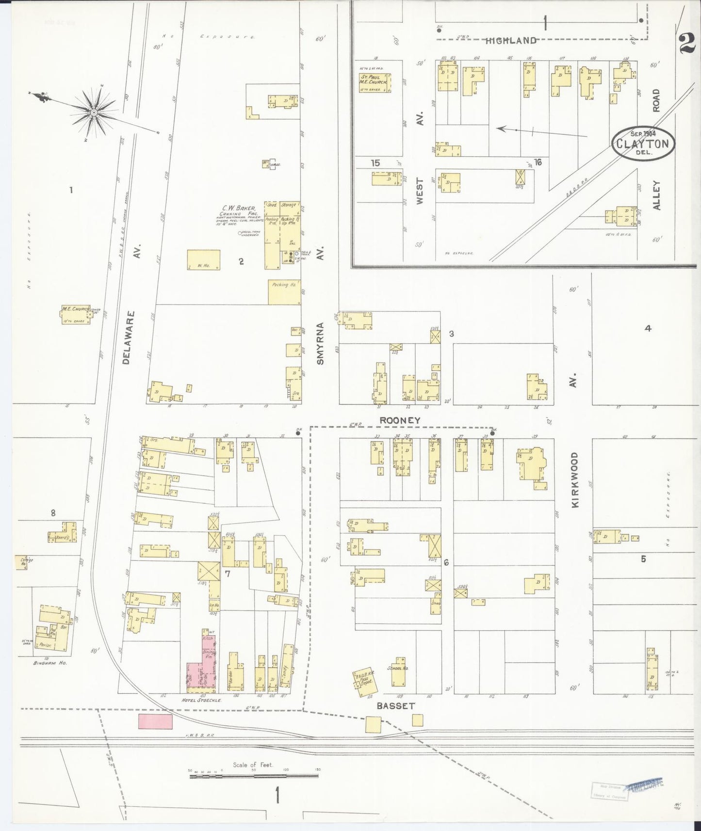 Sanborn Fire Insurance Map from Clayton, Kent County, Delaware (1904), Sheet #0002 - Historic Sanborn Fire Insurance Map Print, vintage old map wall art, antique decor, genealogy gift, Delaware Delaware map