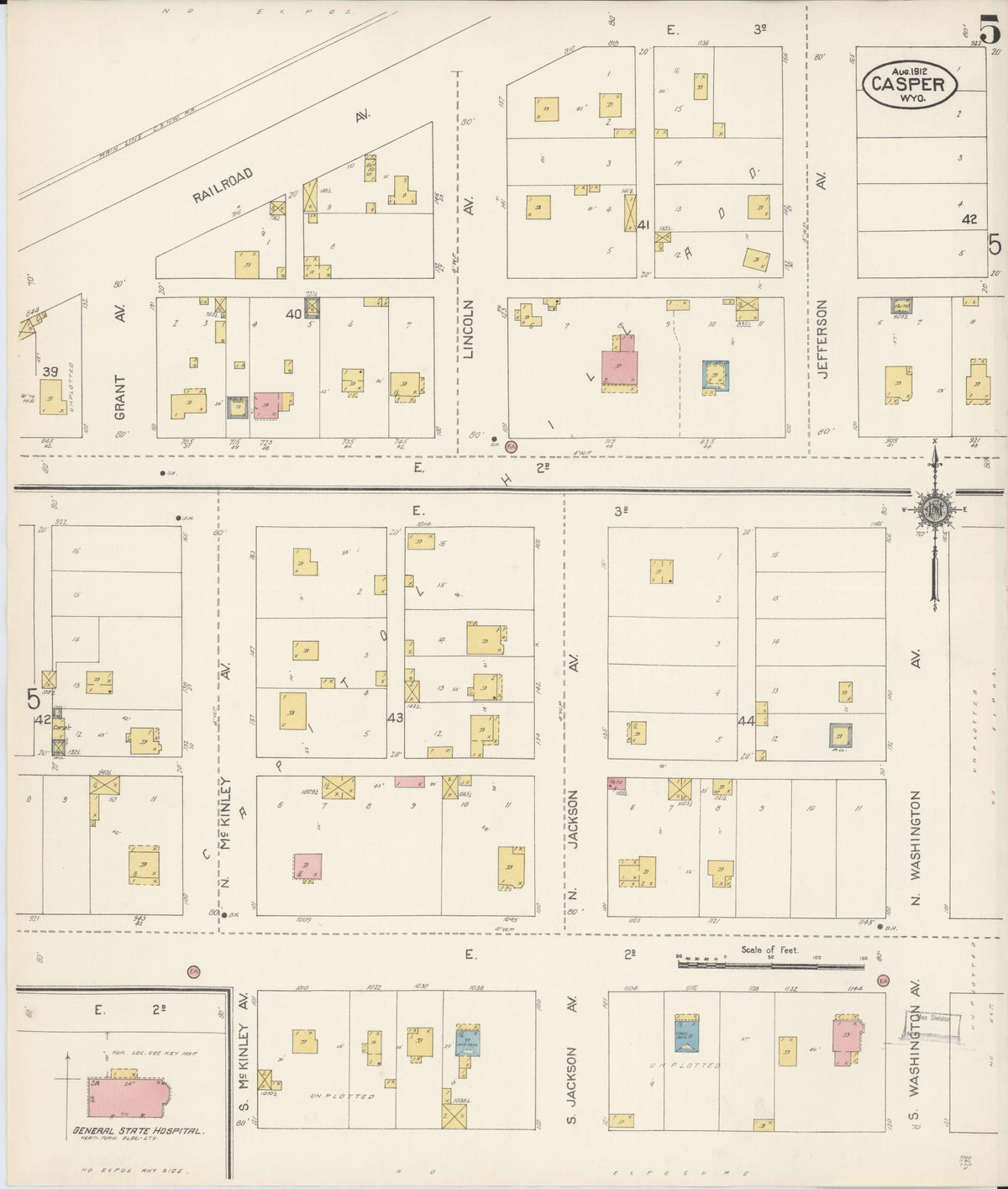 Sanborn Fire Insurance Map from Casper, Natrona County, Wyoming (1912), Sheet #0005 - Historic Sanborn Fire Insurance Map Print, vintage old map wall art, antique decor, genealogy gift, Wyoming Wyoming map