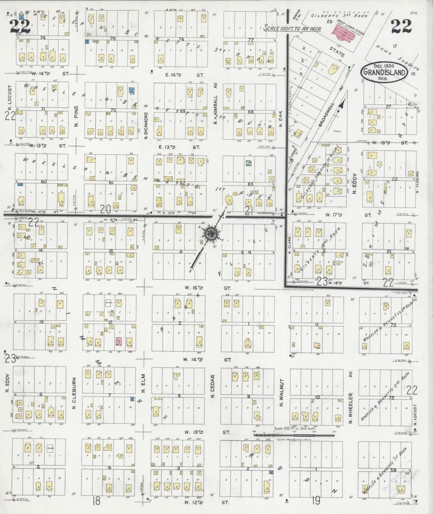 Sanborn Fire Insurance Map from Grand Island, Hall County, Nebraska (1924), Sheet #0022 - Historic Sanborn Fire Insurance Map Print, vintage old map wall art, antique decor, genealogy gift, Nebraska Nebraska map
