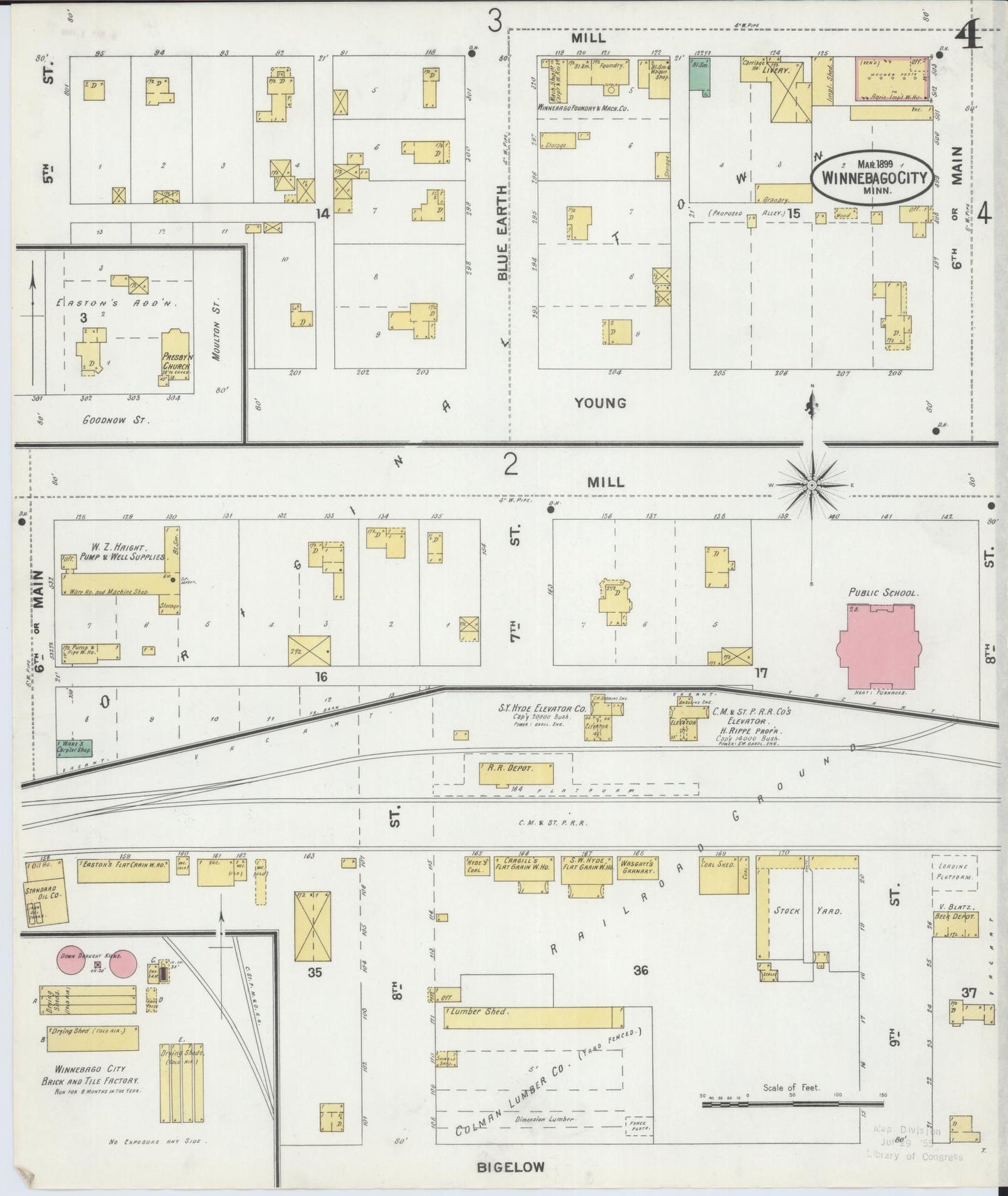 Sanborn Fire Insurance Map from Winnebago, Faribault County, Minnesota (1899), Sheet #0004 - Complete Map Set gallery image, historic Sanborn map, vintage wall art, Minnesota Minnesota
