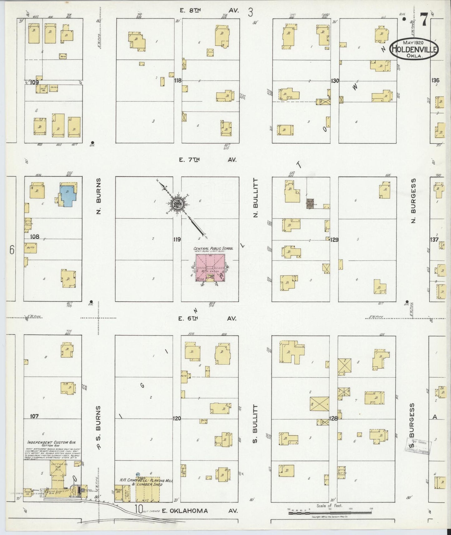 Sanborn Fire Insurance Map from Holdenville, Hughes County, Oklahoma (1920), Sheet #0007 - Historic Sanborn Fire Insurance Map Print, vintage old map wall art, antique decor, genealogy gift, Oklahoma Oklahoma map
