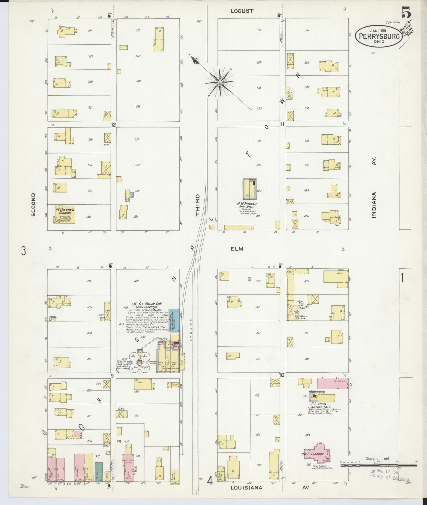 Sanborn Fire Insurance Map from Perrysburg, Wood County, Ohio (1908), Sheet #0005 - Complete Map Set gallery image, historic Sanborn map, vintage wall art, Ohio Ohio