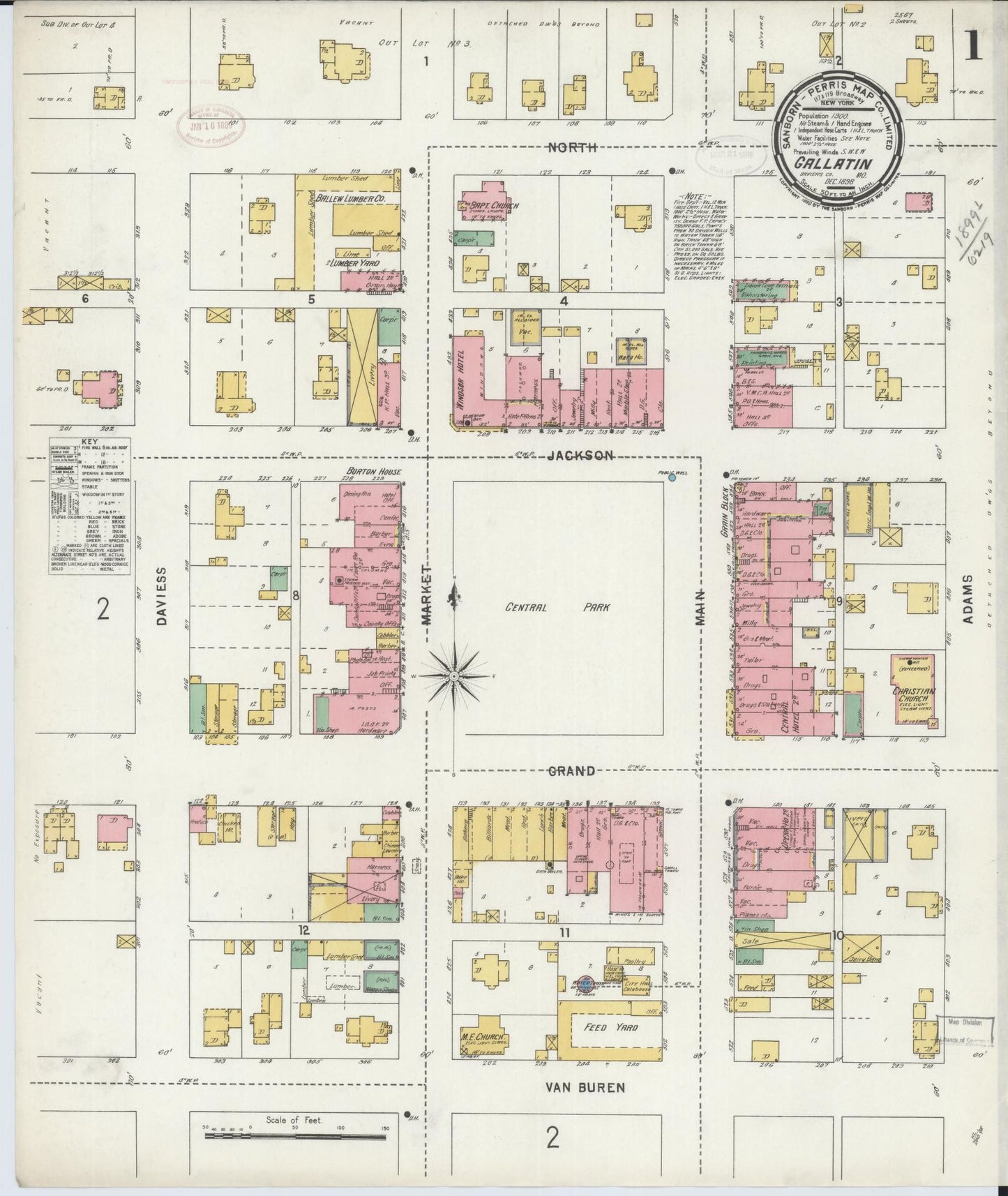 Sanborn Fire Insurance Map from Gallatin, Daviess County, Missouri (1898), Sheet #0001 - Historic Sanborn Fire Insurance Map Print, vintage old map wall art, antique decor, genealogy gift, Missouri Missouri map