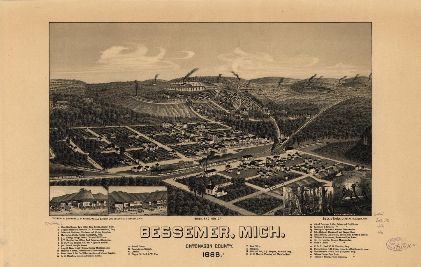 Bird's eye view of Bessemer, Mich., Ontonagon County 1886. (1886) – Historic Bird’s-Eye View Panorama Print