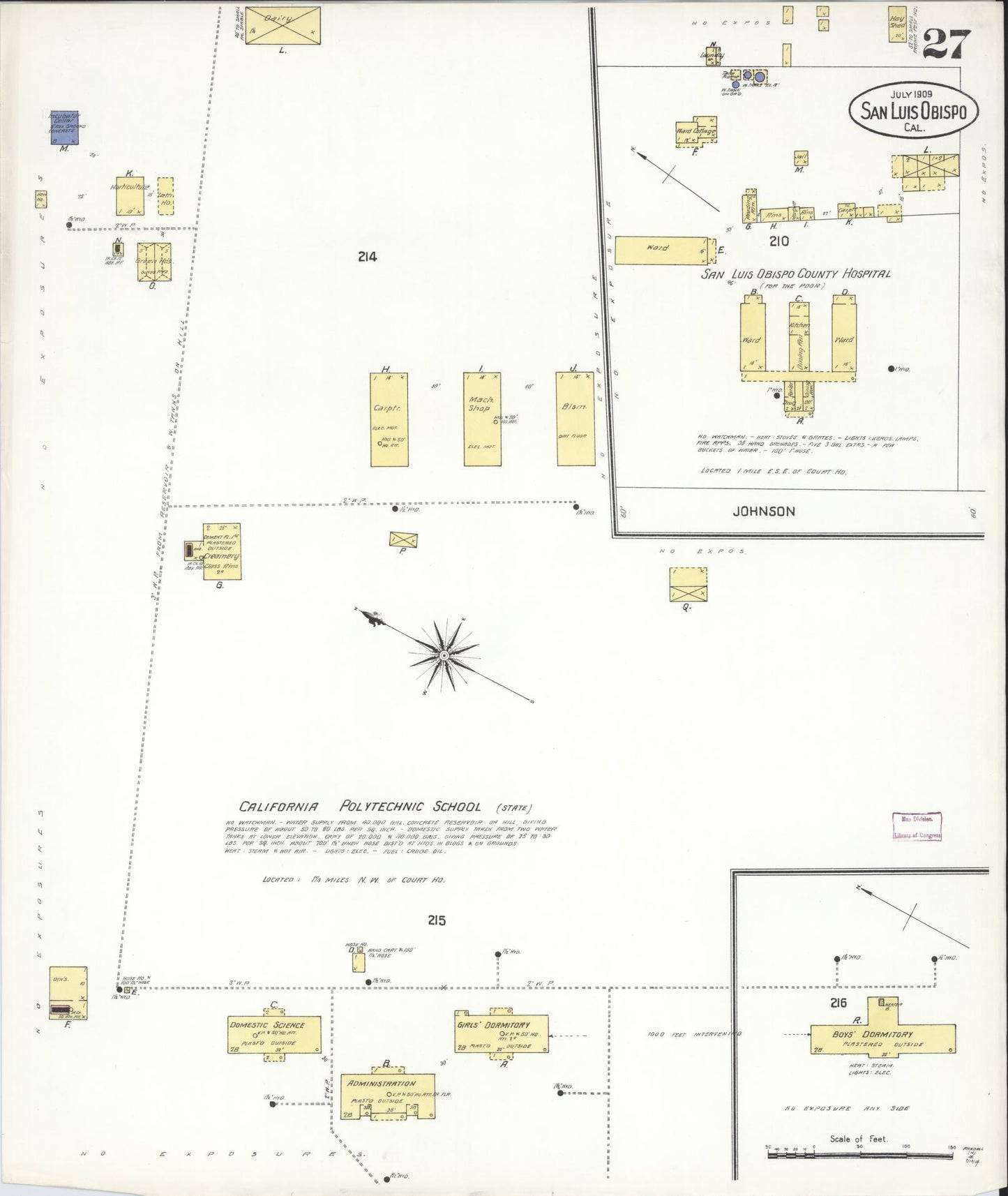 Sanborn Fire Insurance Map from San Luis Obispo, San Luis Obispo County, California (1909), Sheet #0027 - Complete Map Set gallery image, historic Sanborn map, vintage wall art, California California