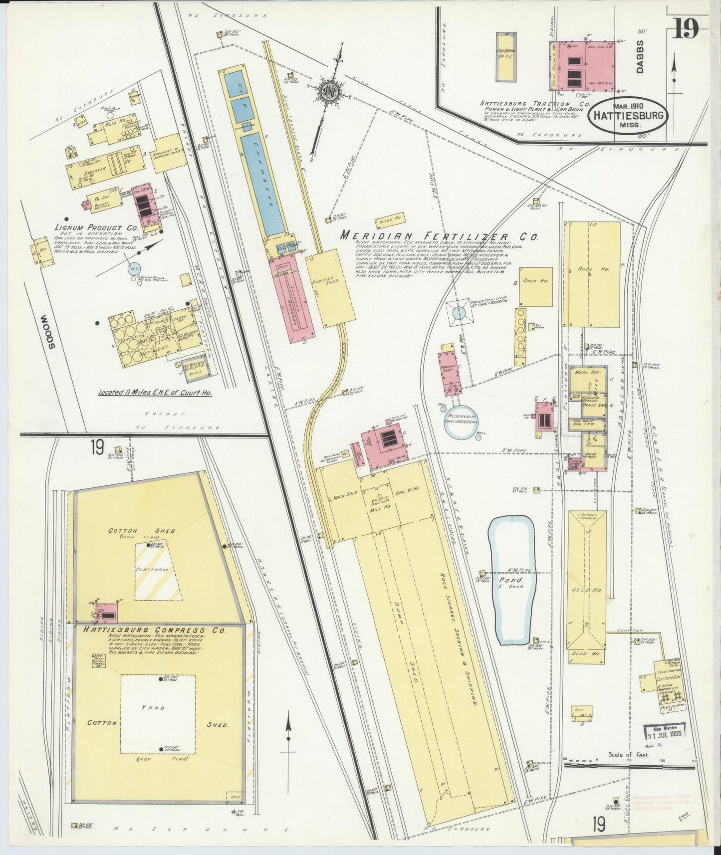 Sanborn Fire Insurance Map from Hattiesburg, Forrest County, Mississippi (1910), Sheet #0019 - Historic Sanborn Fire Insurance Map Print, vintage old map wall art, antique decor, genealogy gift, Mississippi Mississippi map