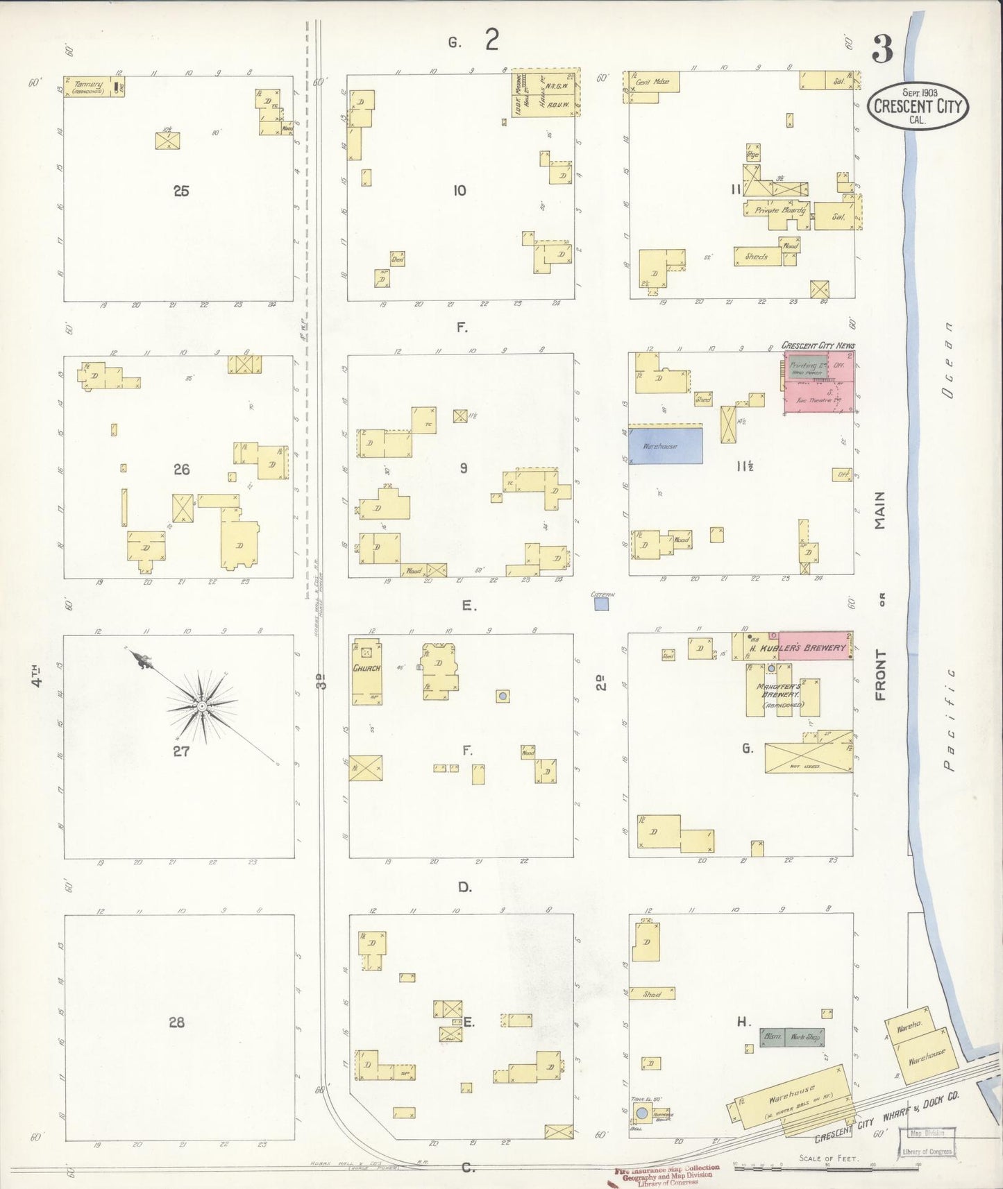 Sanborn Fire Insurance Map from Crescent City, Del Norte County, California (1903), Sheet #0003 - Complete Map Set gallery image, historic Sanborn map, vintage wall art, California California