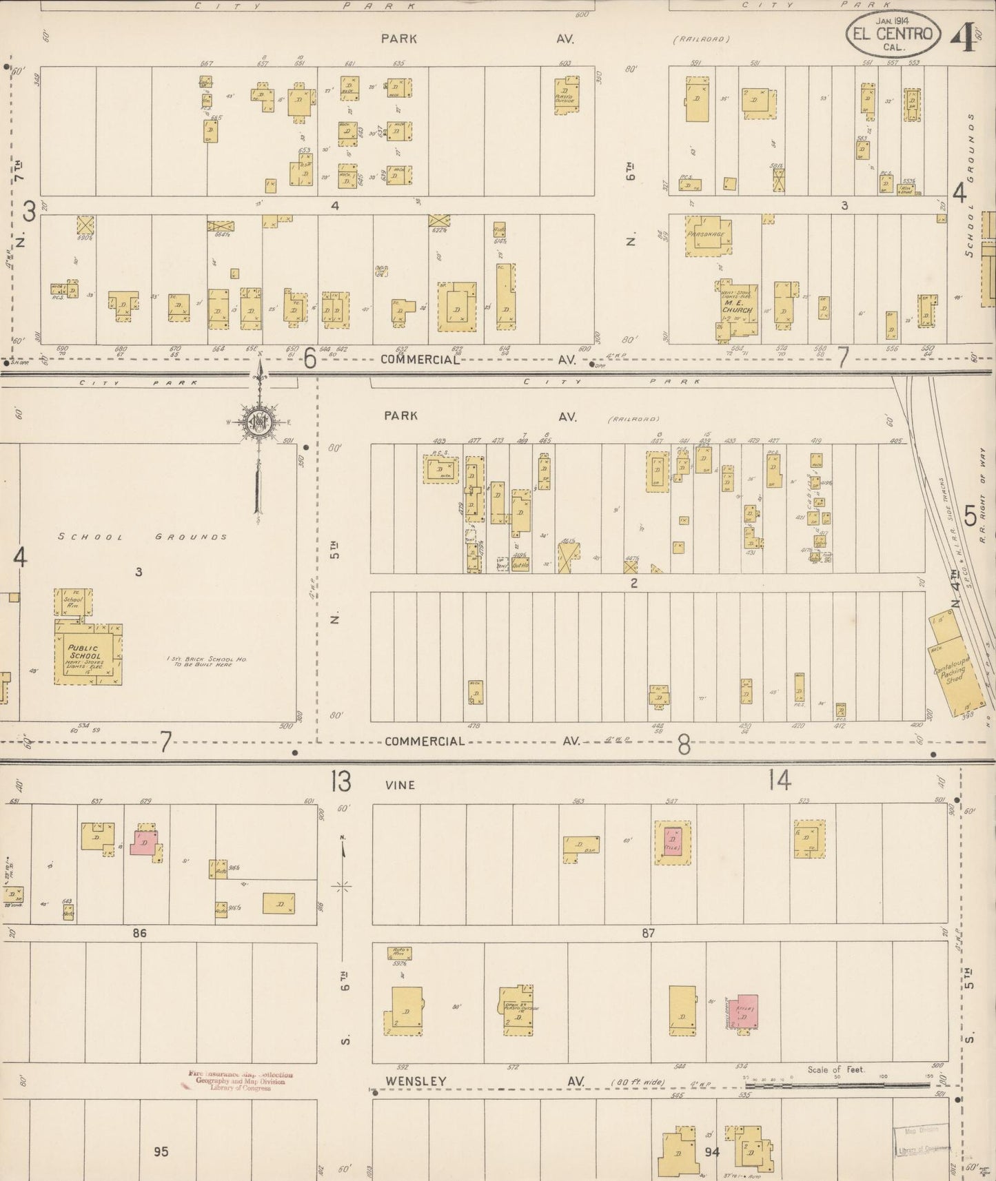 Sanborn Fire Insurance Map from El Centro, Imperial County, California (1914), Sheet #0004 - Historic Sanborn Fire Insurance Map Print, vintage old map wall art, antique decor, genealogy gift, California California map
