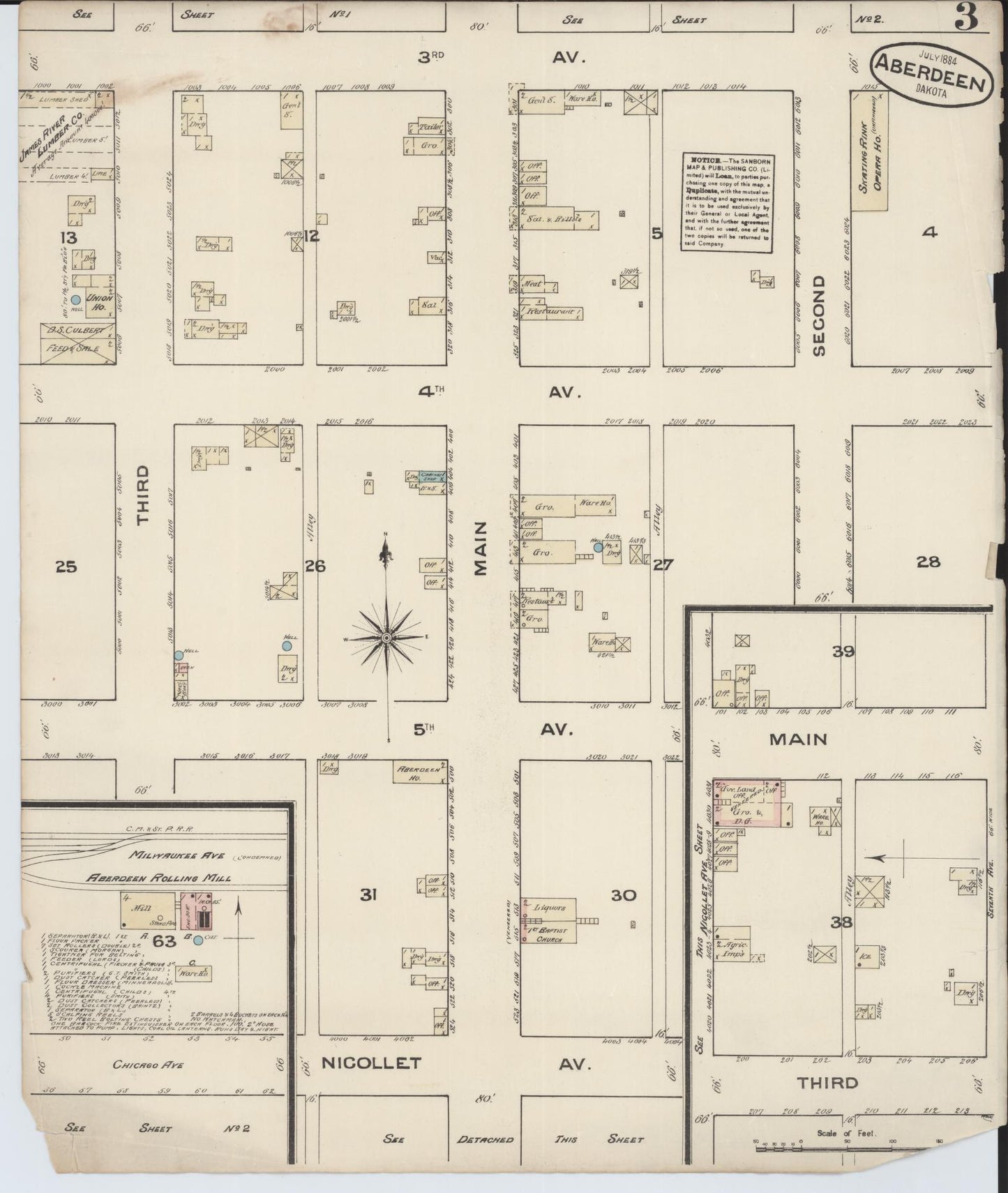 Sanborn Fire Insurance Map from Aberdeen, Brown County, South Dakota (1884), Sheet #0003 - Historic Sanborn Fire Insurance Map Print, vintage old map wall art, antique decor, genealogy gift, South Dakota South Dakota map