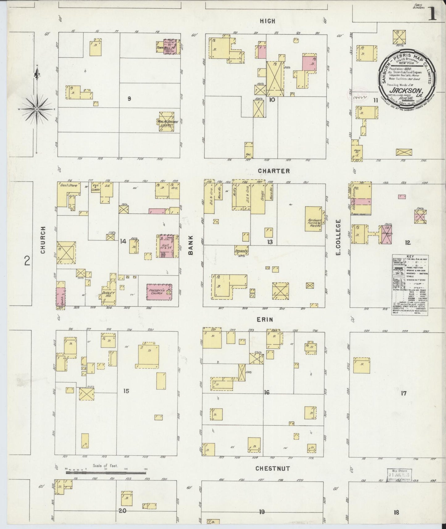 Sanborn Fire Insurance Map from Jackson, East Feliciana Parish, Louisiana. (1896) – Historic Sanborn Fire Insurance Map Print
