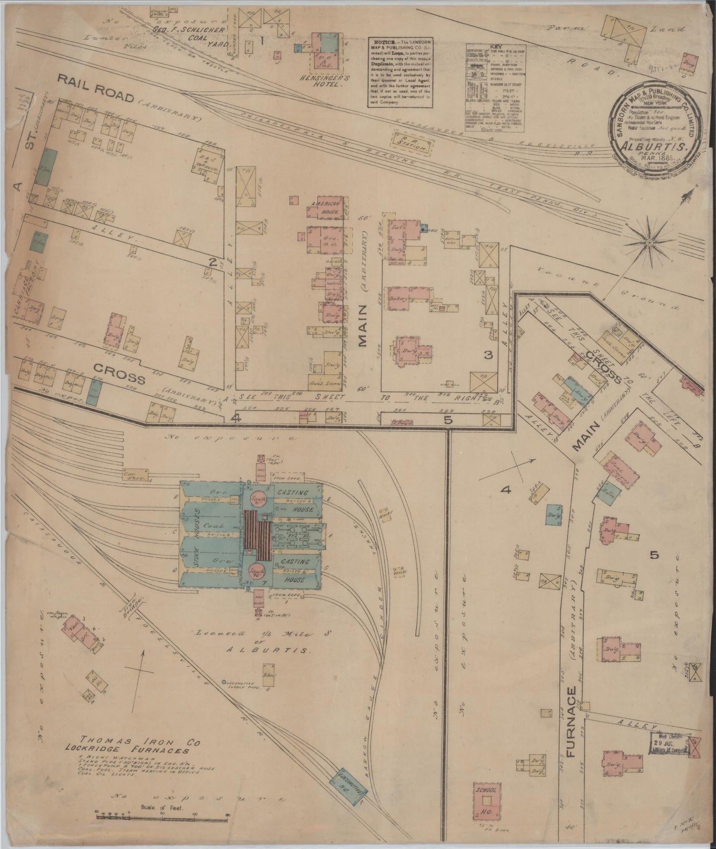 Sanborn Fire Insurance Map from Alburtis, Lehigh County, Pennsylvania (1885), Sheet #0001 - Historic Sanborn Fire Insurance Map Print, vintage old map wall art, antique decor, genealogy gift, Pennsylvania Pennsylvania map